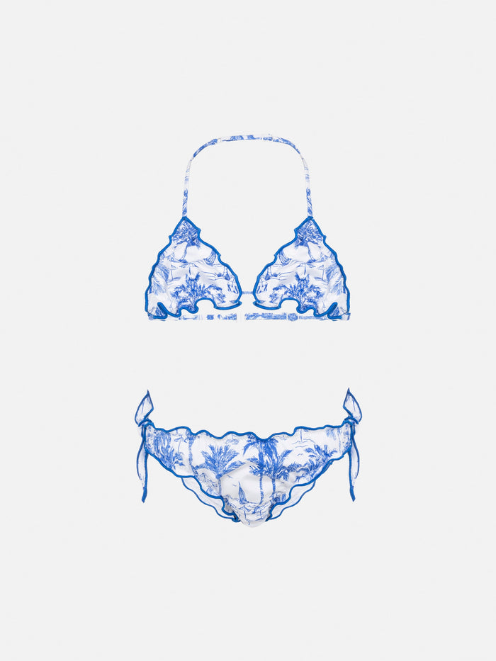 Cris Classic Triangle Bikini With Toile De Jouy Print White