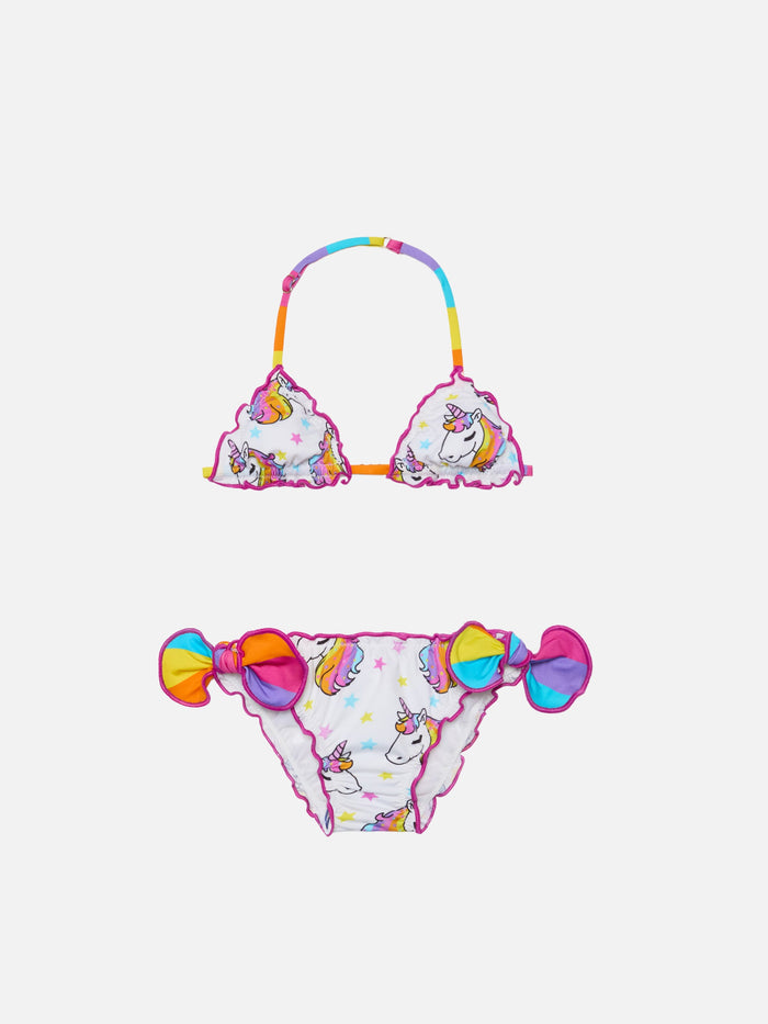 Cris Classic Triangle Bikini With Unicorn Print White