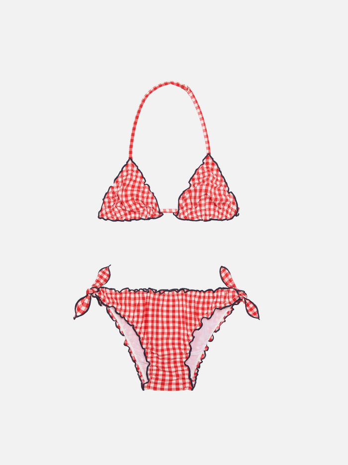 Triangle Bikini Cris With Gingham Print Red