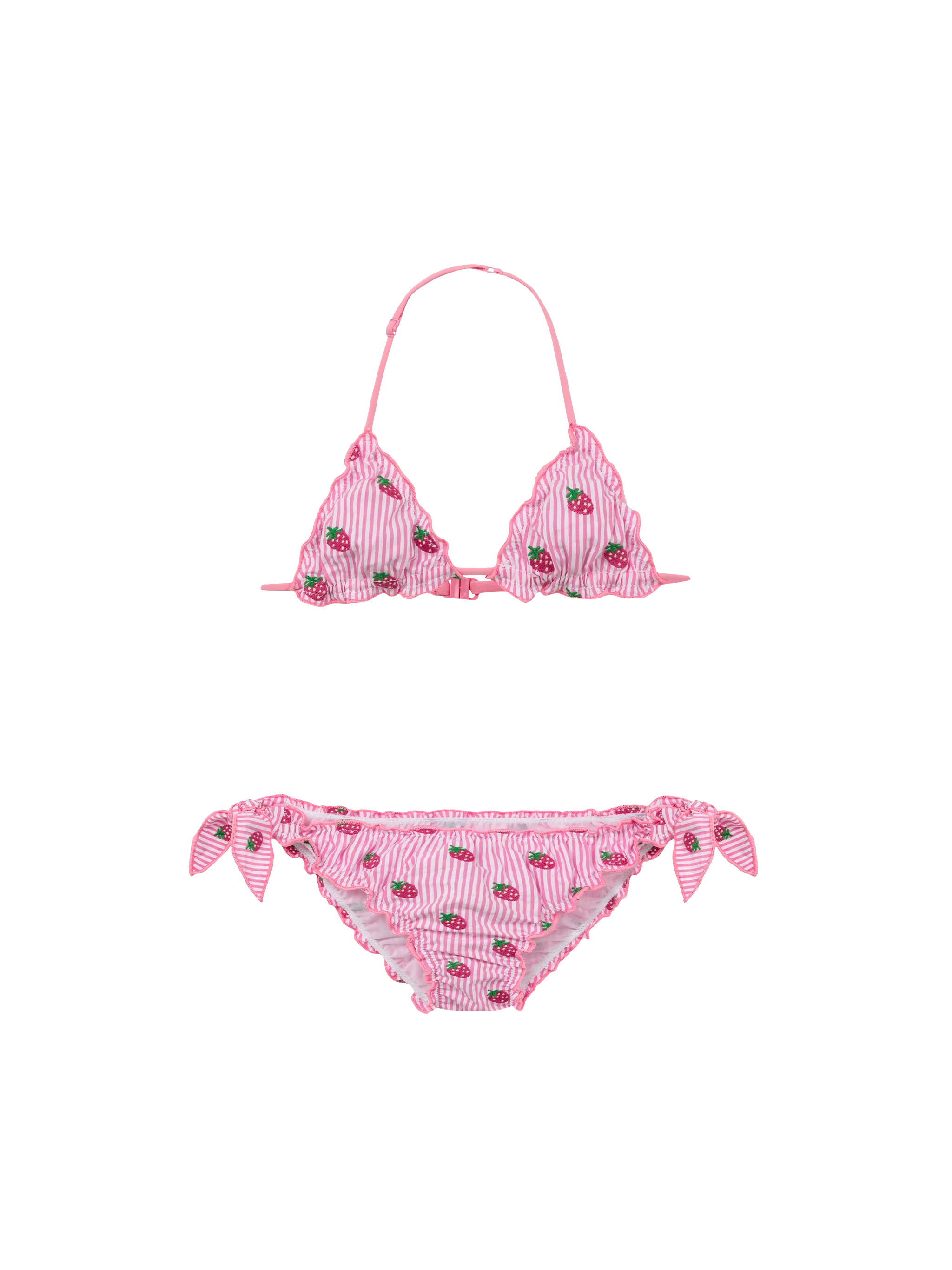 Cris Classic Seersucker Triangle Bikini With Striped Print And Embroidery __single__