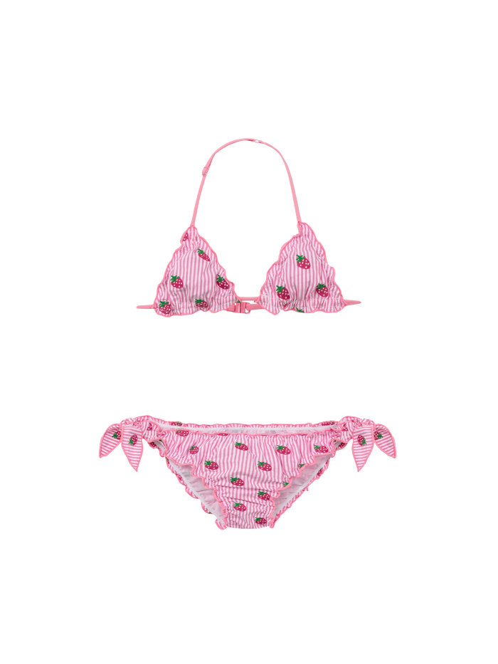 Cris Classic Seersucker Triangle Bikini With Striped Print And Embroidery __single__