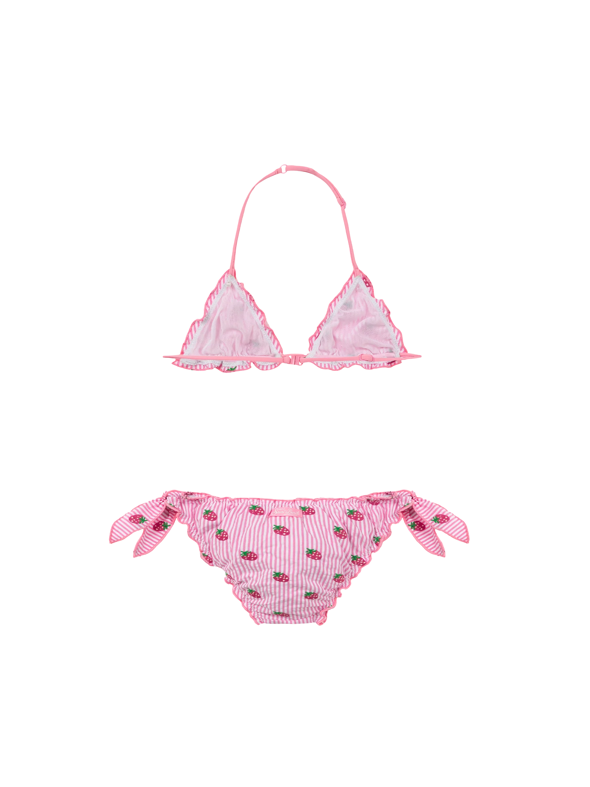 Cris Classic Seersucker Triangle Bikini With Striped Print And Embroidery __single__