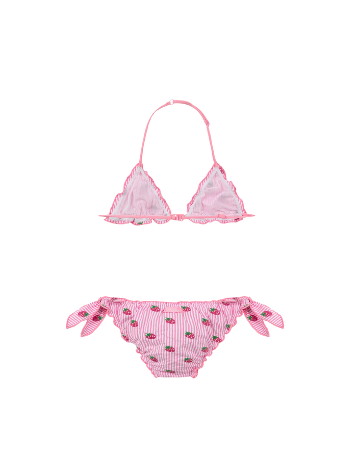 Cris Classic Seersucker Triangle Bikini With Striped Print And Embroidery __single__