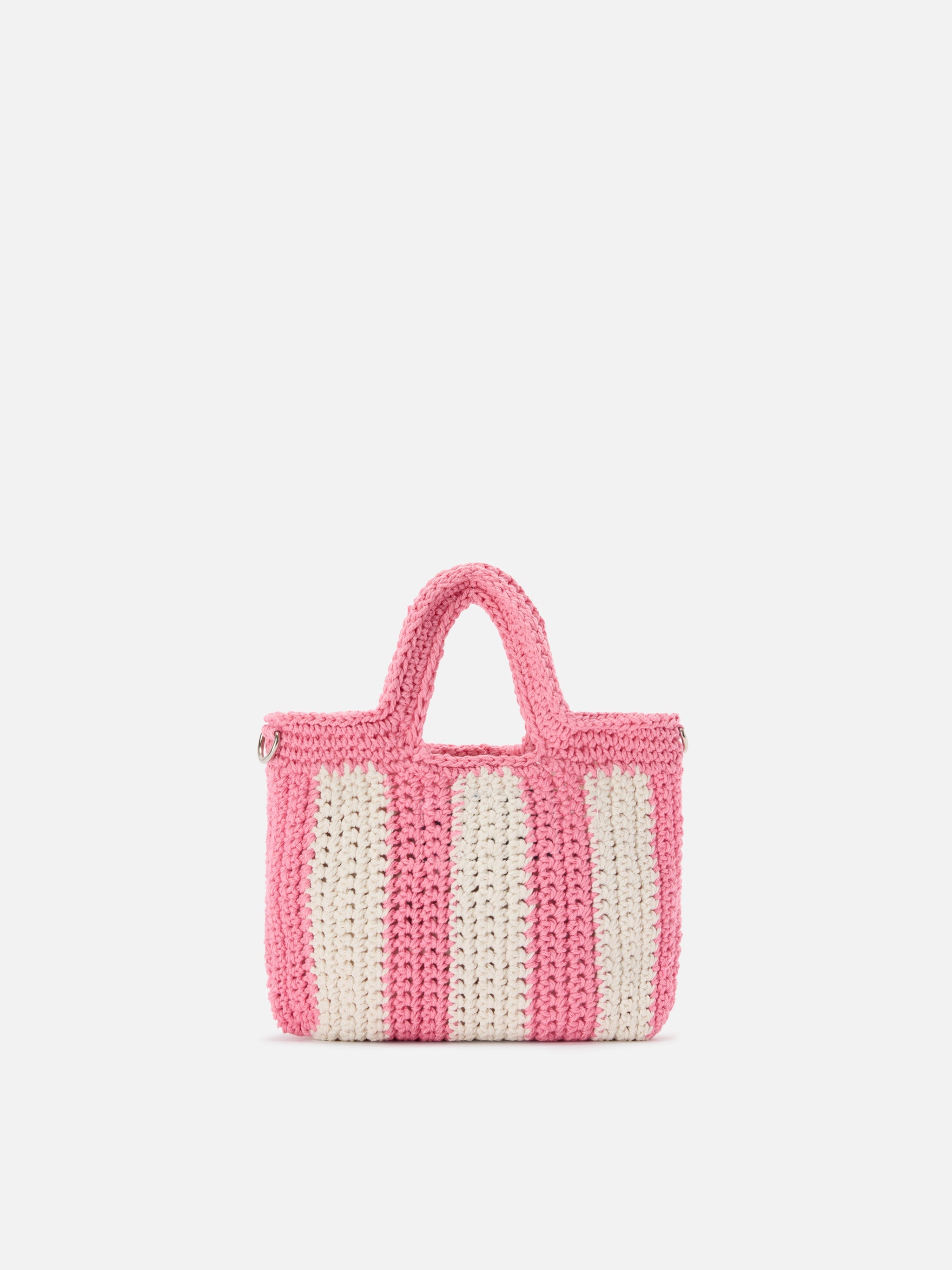 Crochet Mini Bag With Pink Striped Pattern And Embroidered Logo