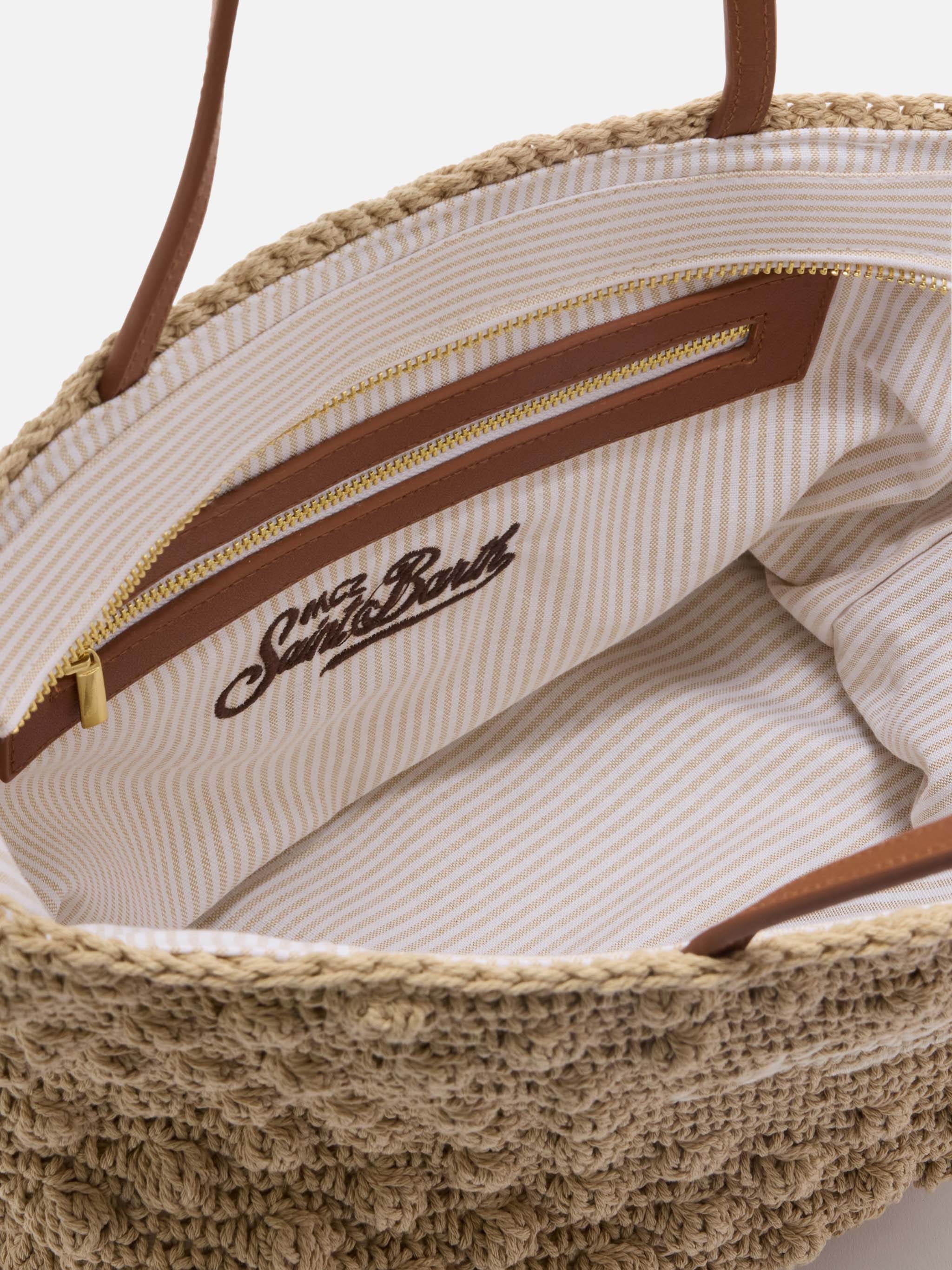 Crochet Tote Medium Bag With Embroidered Logo White