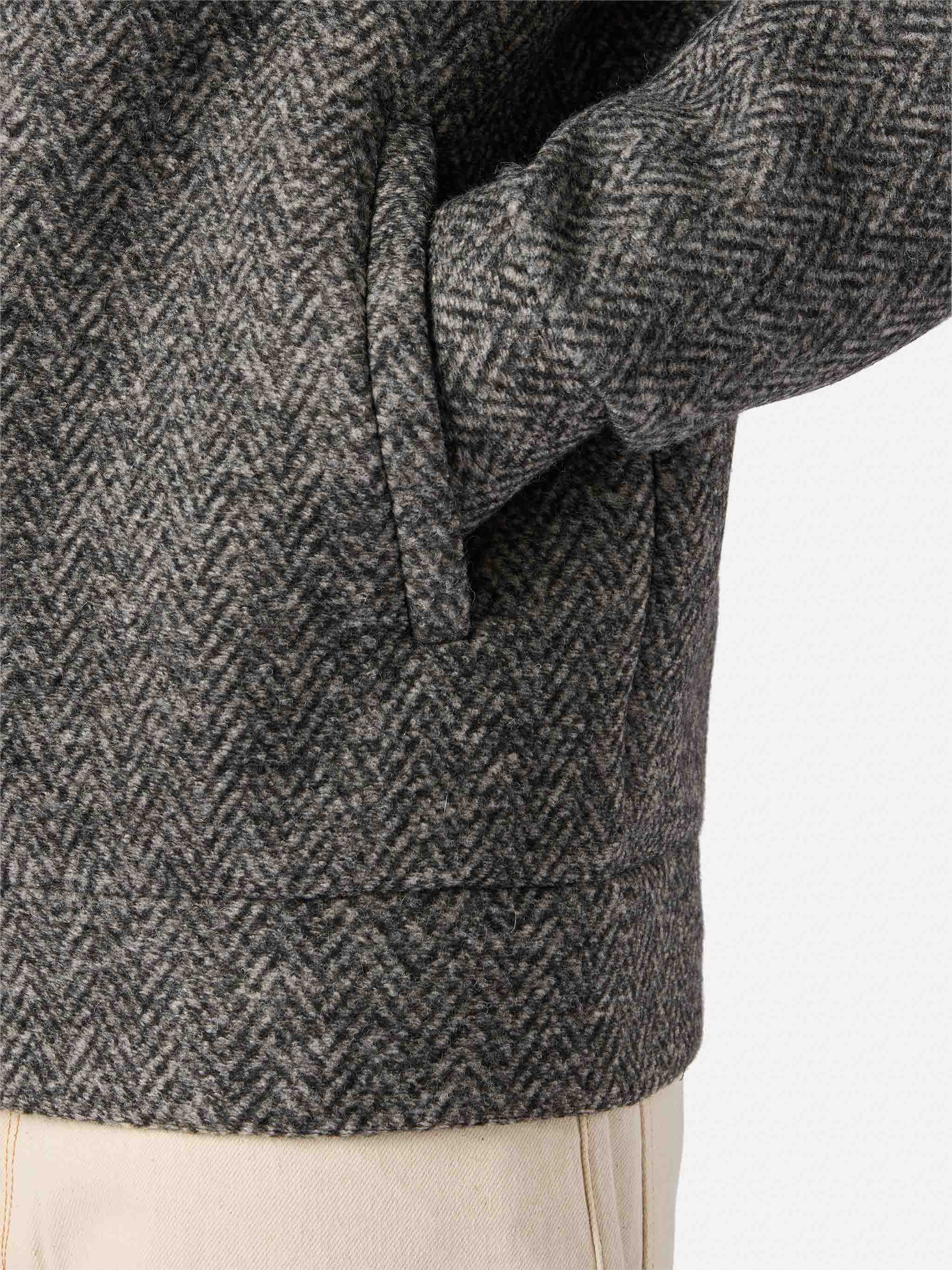Carrell Wool Herringbone Jacket With Zip And Hood Grey Sweatshirt