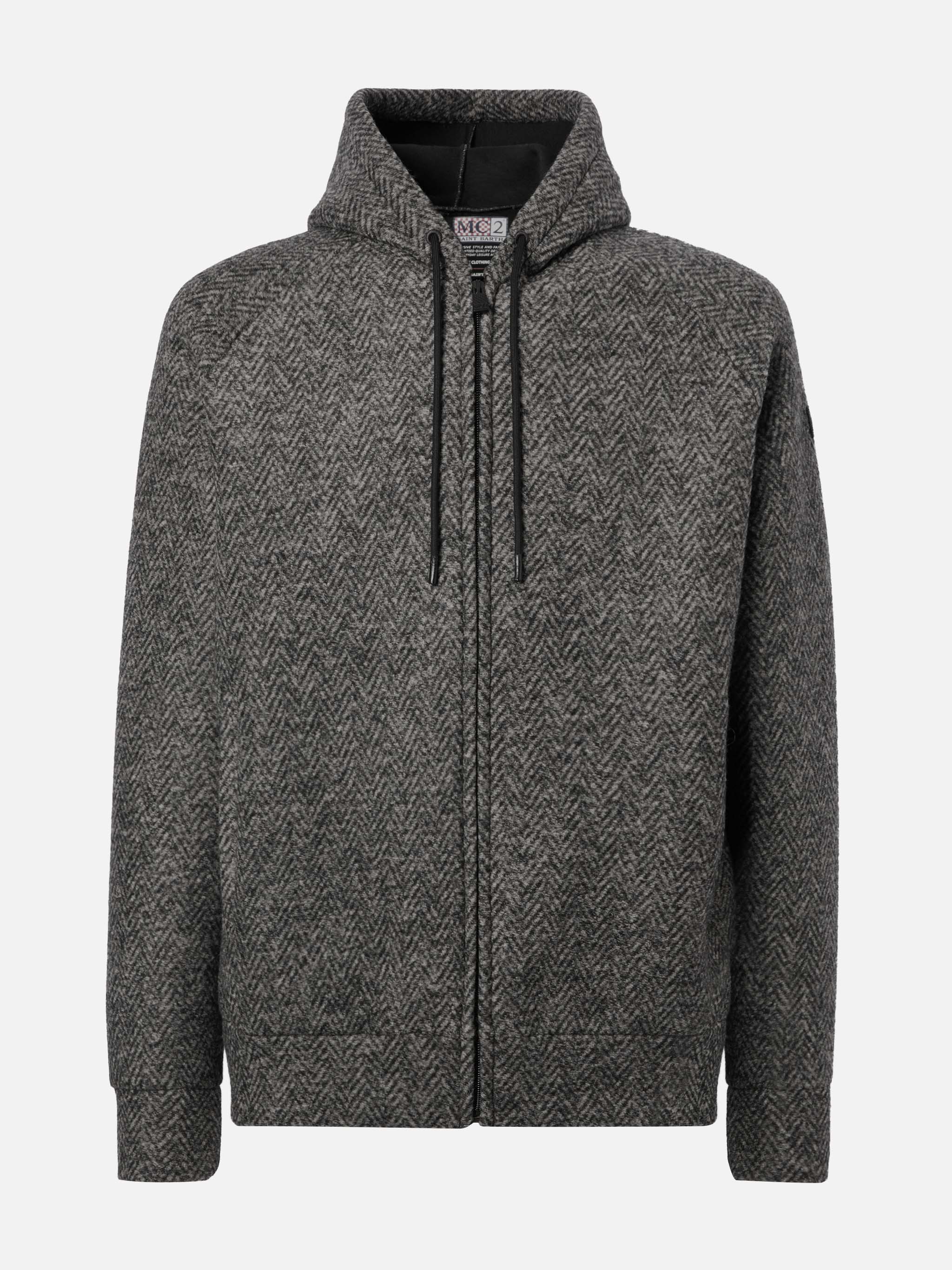 Carrell Wool Herringbone Jacket With Zip And Hood Grey Sweatshirt