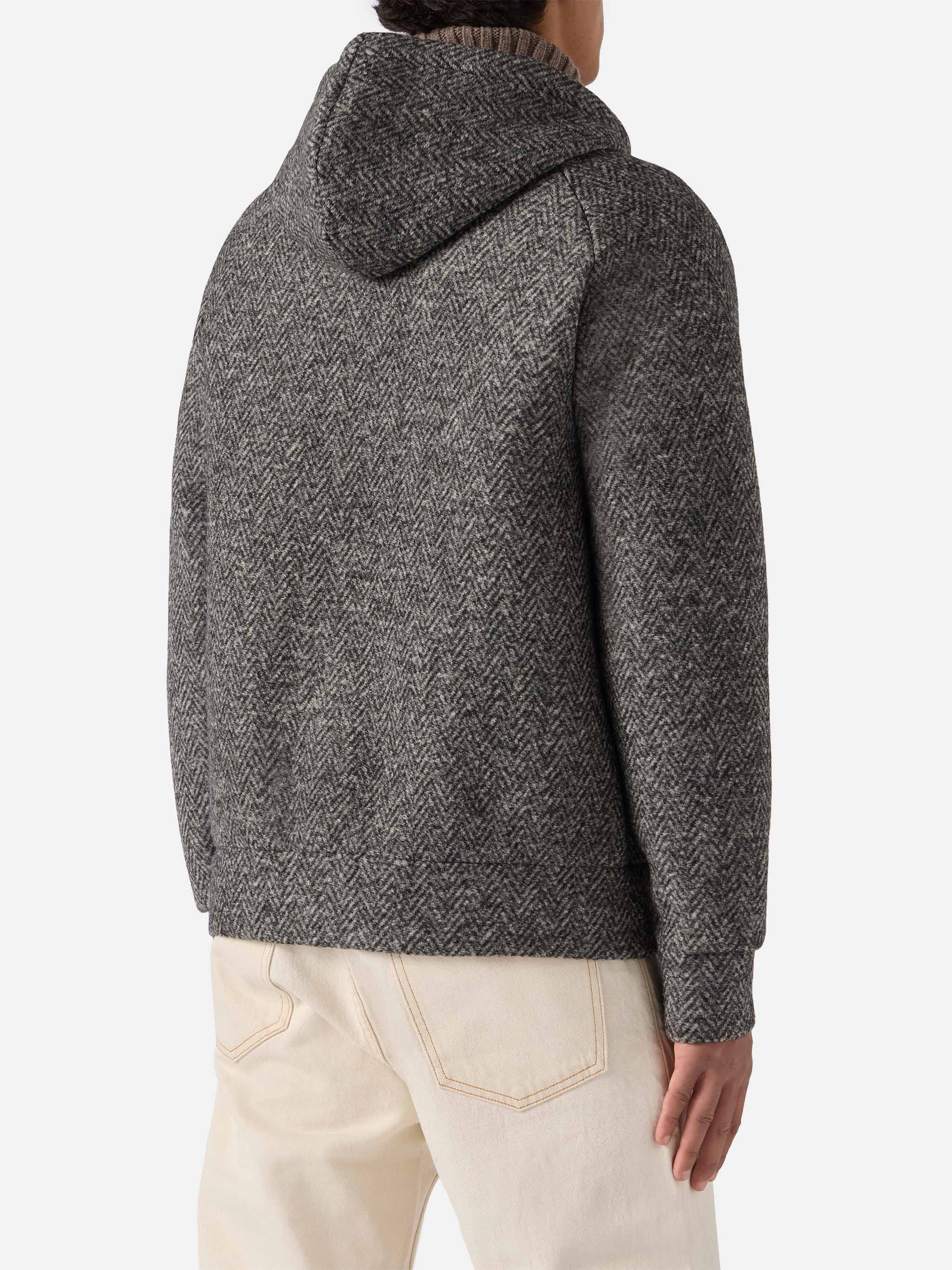 Carrell Wool Herringbone Jacket With Zip And Hood Grey Sweatshirt