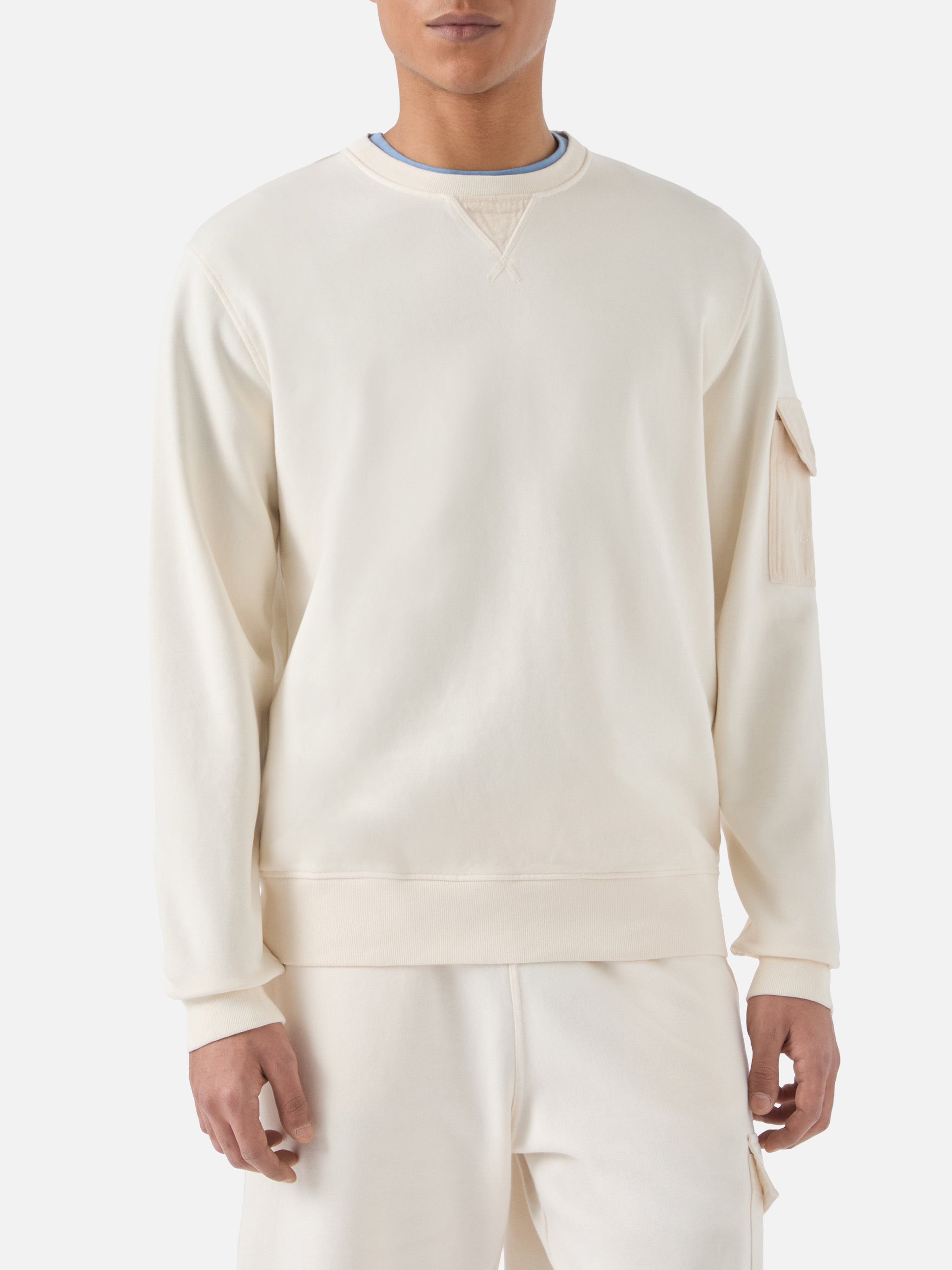 Cream Chester Fleece Sweatshirt With Sleeve Pocket White