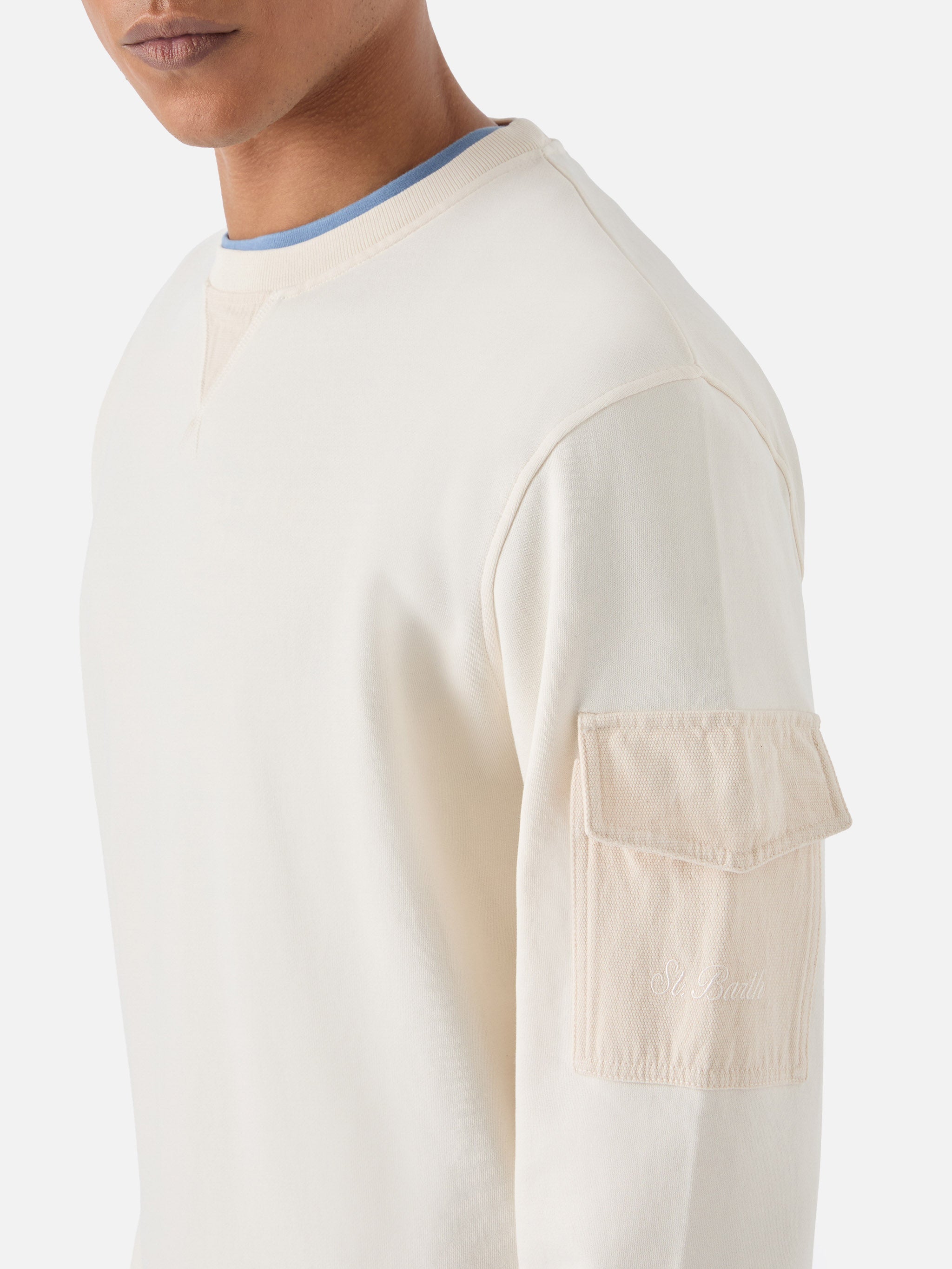 Cream Chester Fleece Sweatshirt With Sleeve Pocket White
