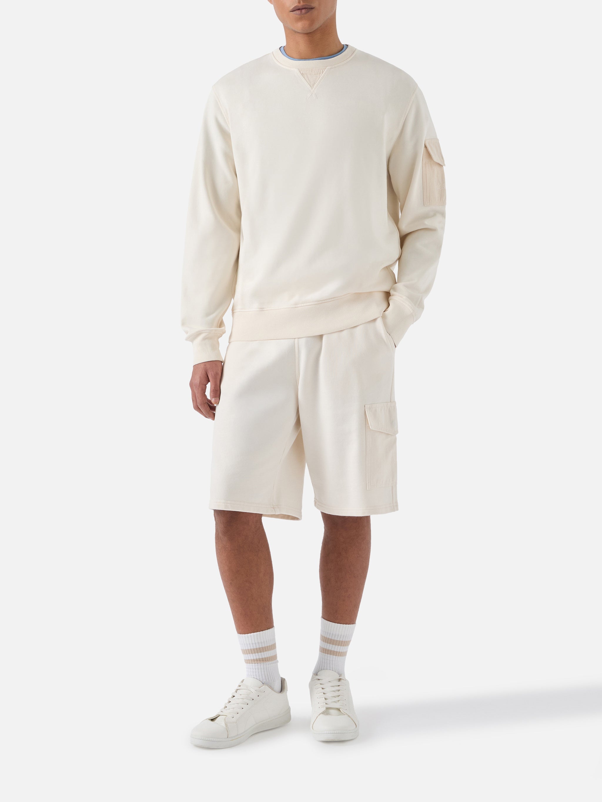 Cream Chester Fleece Sweatshirt With Sleeve Pocket White