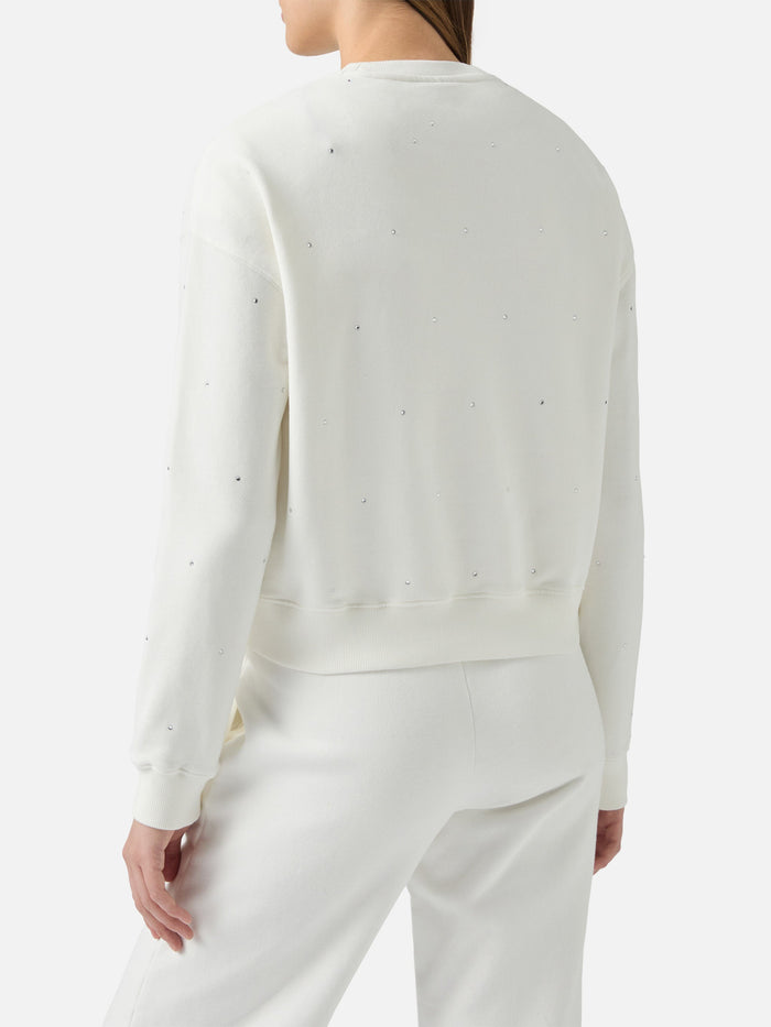 Casey White Cotton Sweatshirt With Rhinestone Appliquè