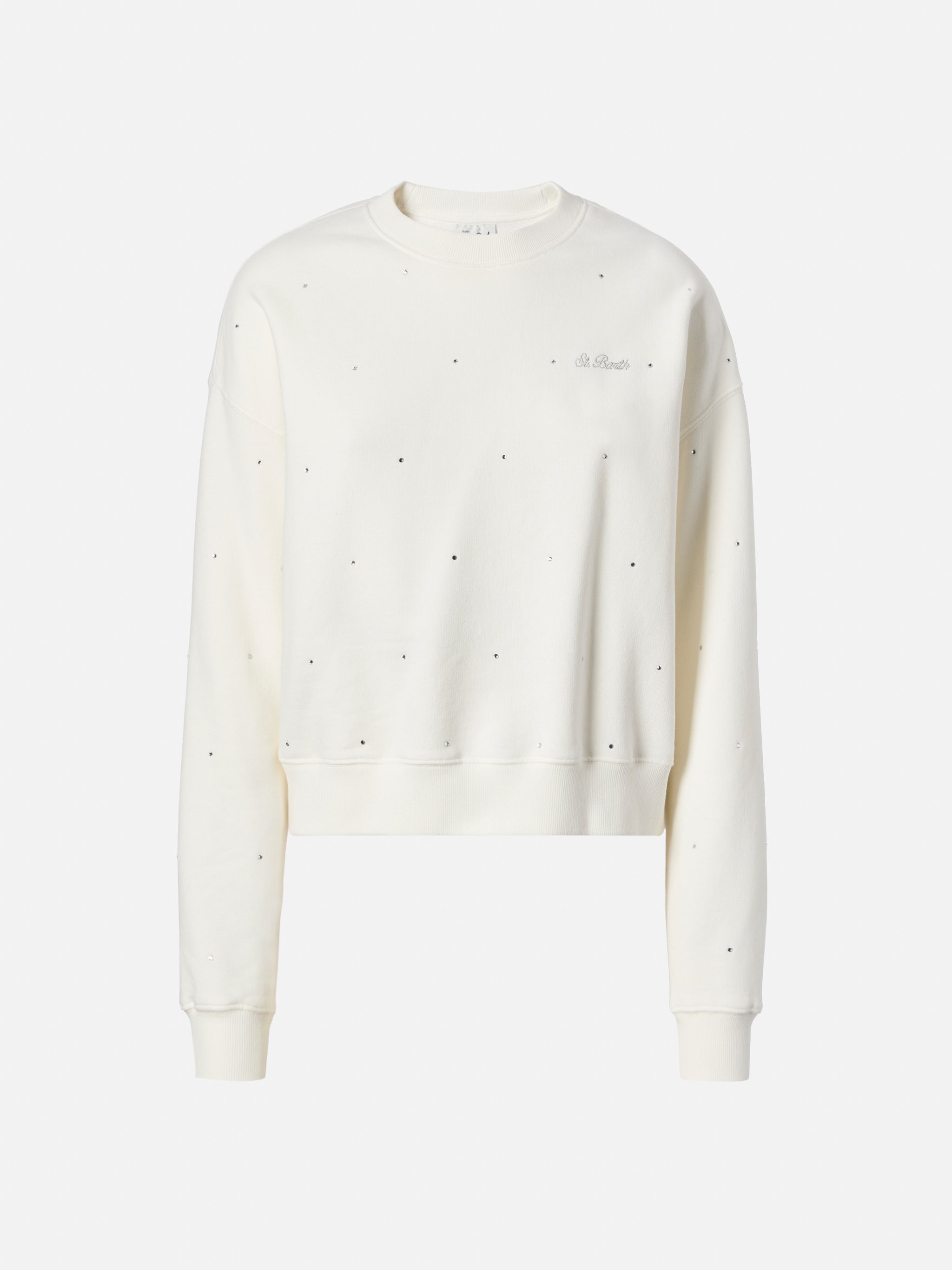 Casey White Cotton Sweatshirt With Rhinestone Appliquè