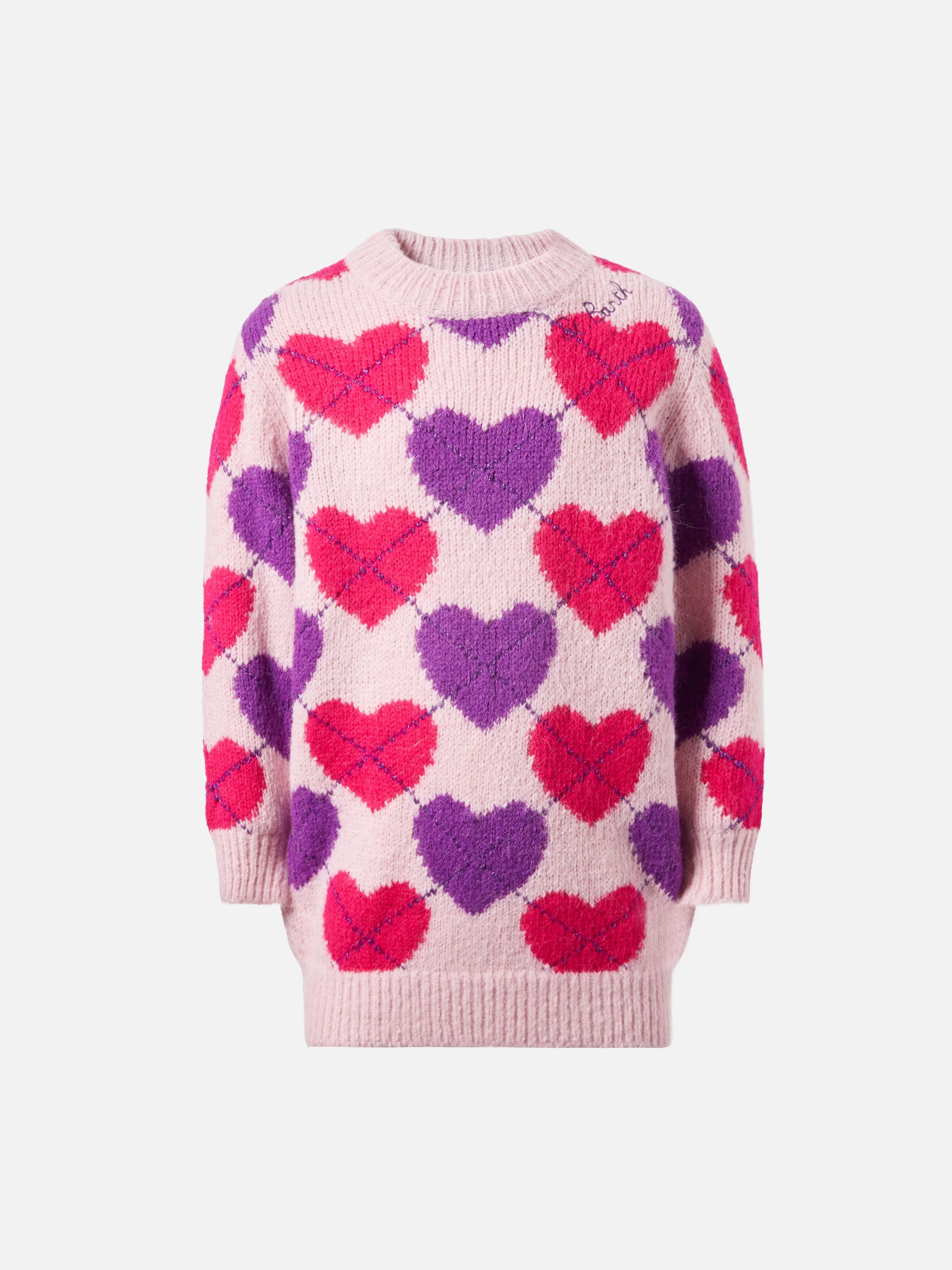 Half-Turtleneck Knitted Dress Cutie Soft With Argyle Jacquard Pink