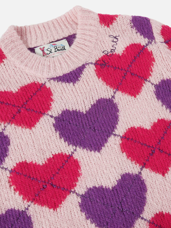 Half-Turtleneck Knitted Dress Cutie Soft With Argyle Jacquard Pink