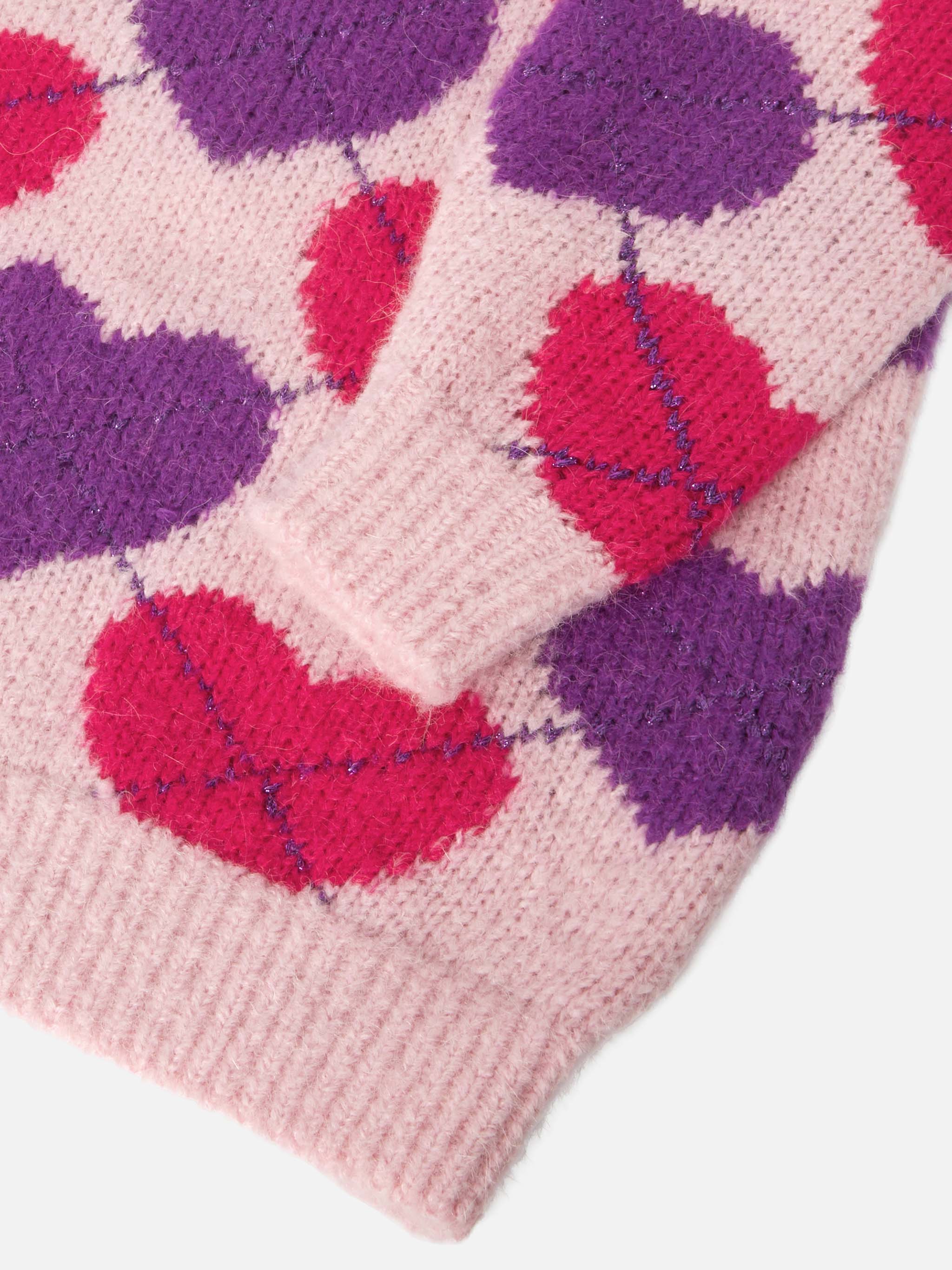 Half-Turtleneck Knitted Dress Cutie Soft With Argyle Jacquard Pink