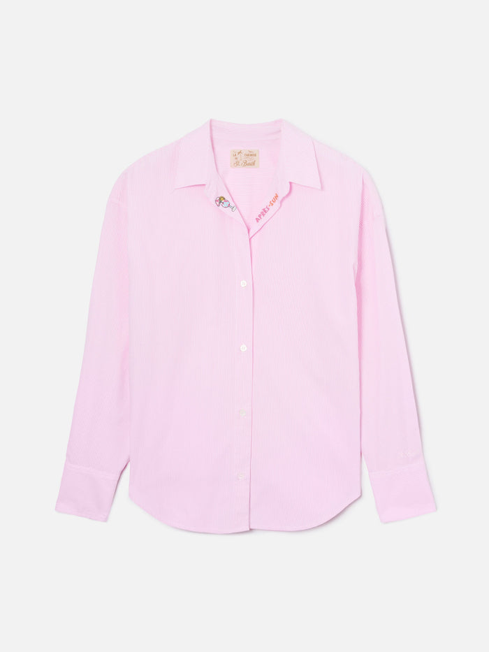 Pink Striped Cotton Poplin Cristal Shirt With Embroidery