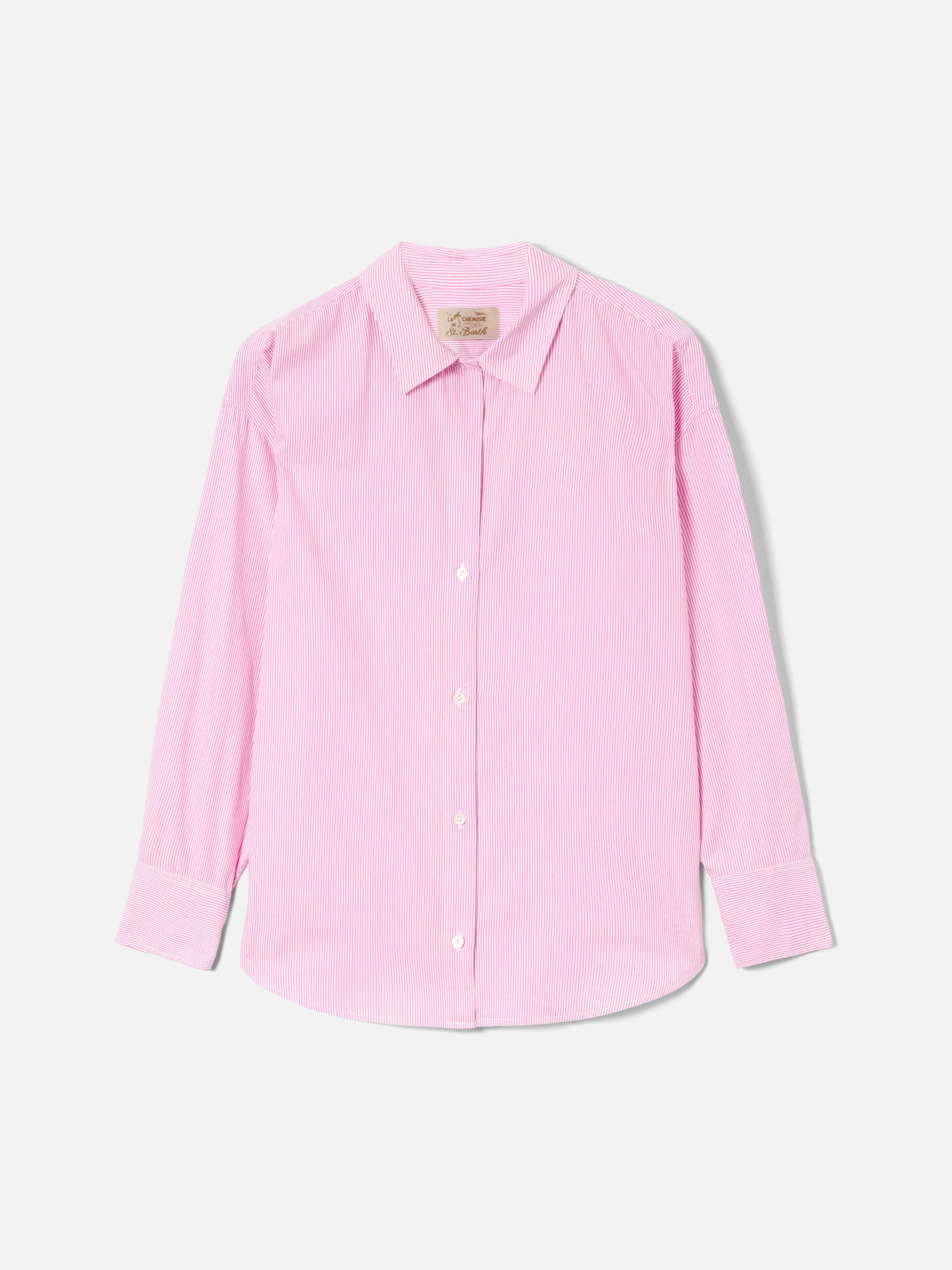 Pink Striped Cristal Shirt With Meet Me Saint Barth Embroidery