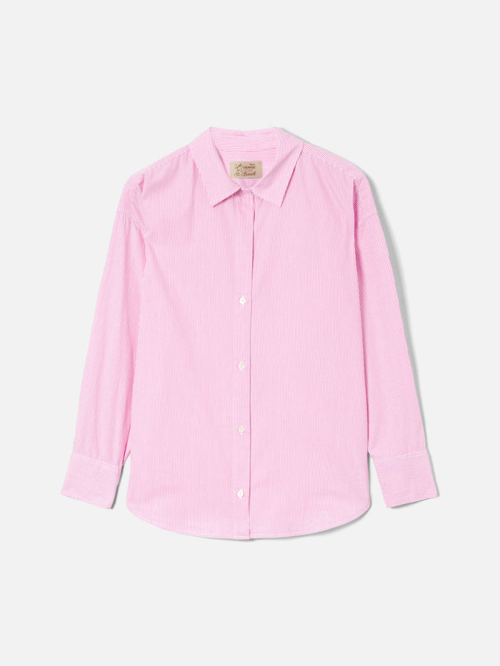 Pink Striped Cristal Shirt With Meet Me Saint Barth Embroidery