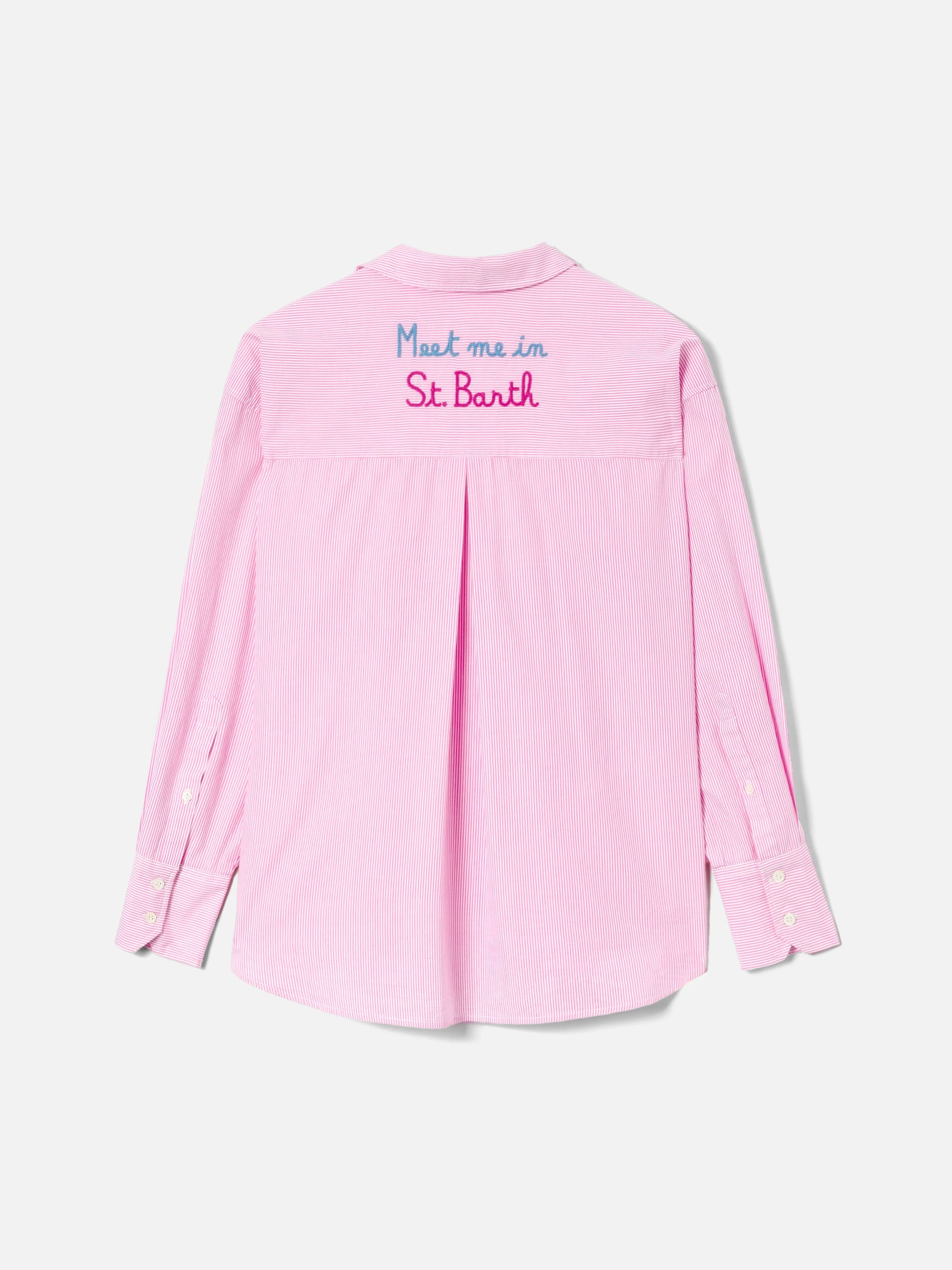 Pink Striped Cristal Shirt With Meet Me Saint Barth Embroidery