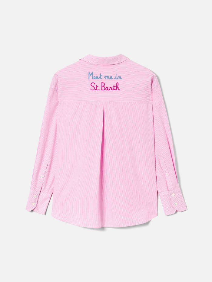 Pink Striped Cristal Shirt With Meet Me Saint Barth Embroidery
