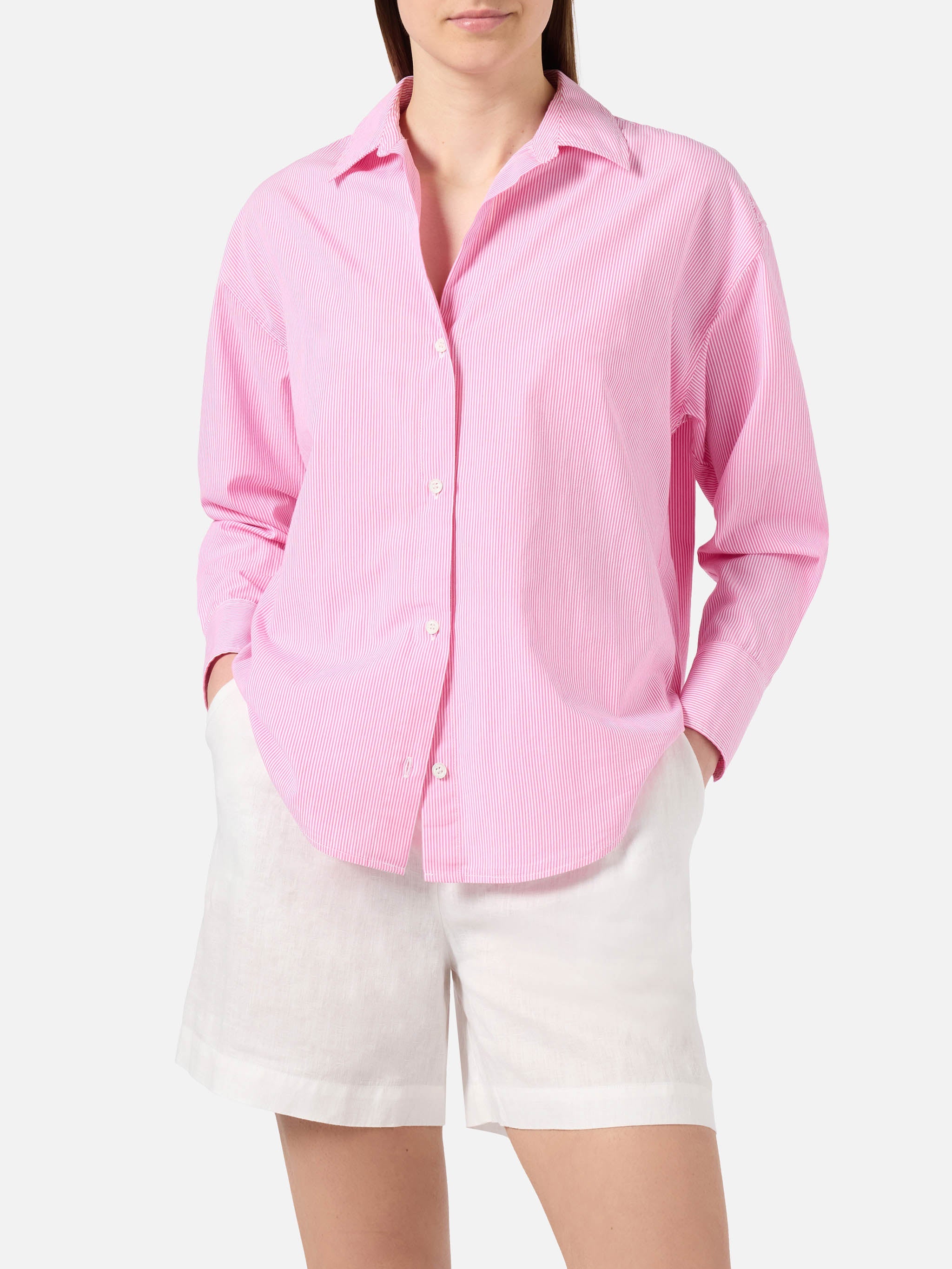 Pink Striped Cristal Shirt With Meet Me Saint Barth Embroidery