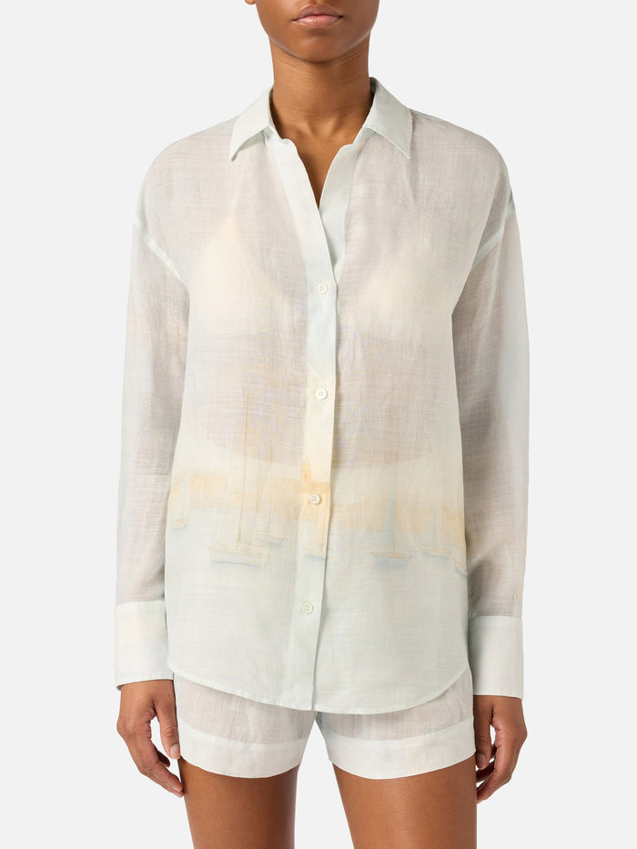 Cristal Ramie Shirt With St. Tropez Print White