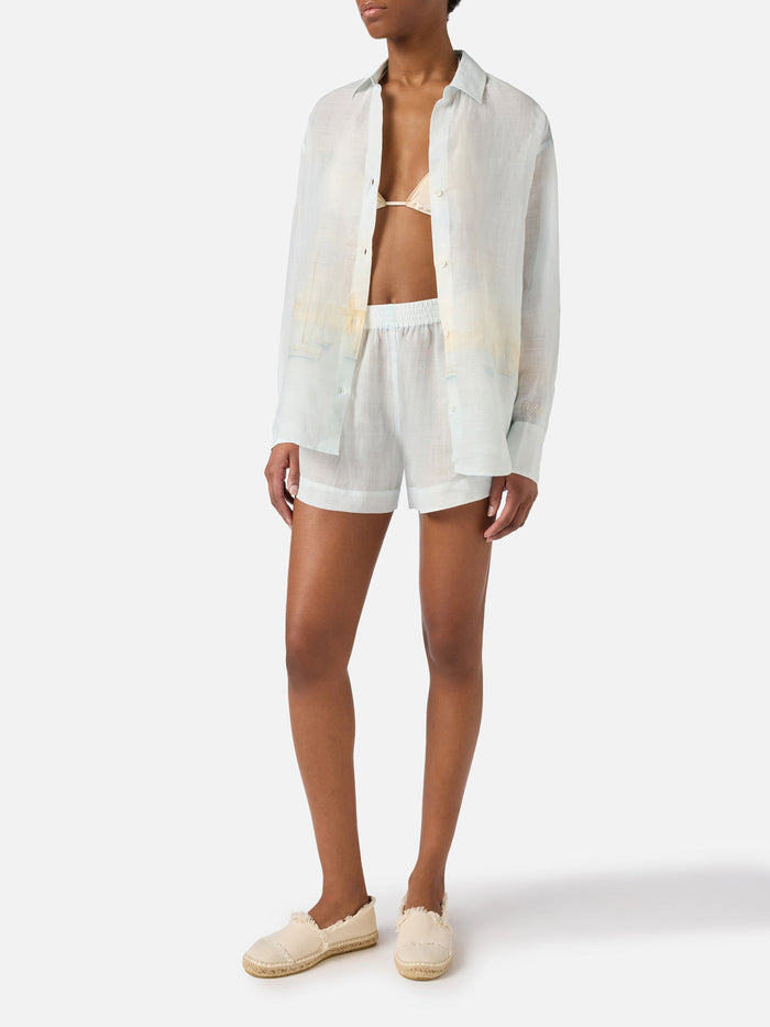 Meave Ramie Shorts With St. Tropez Print White Pant