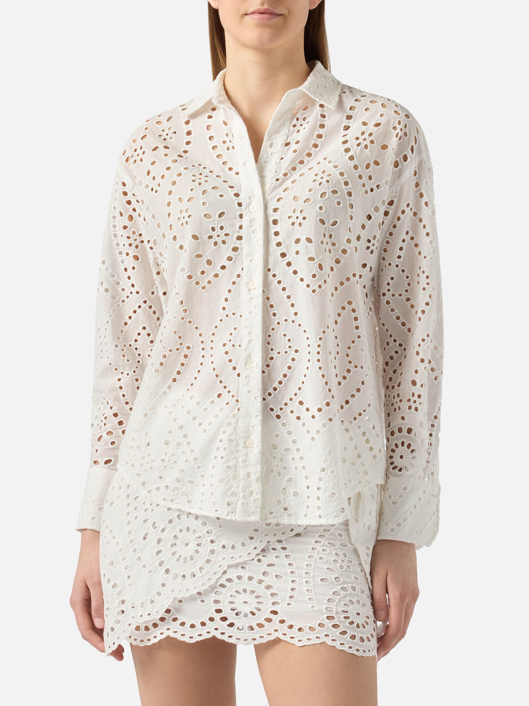 White Broderie Anglaise Cotton Cristal Shirt __single__