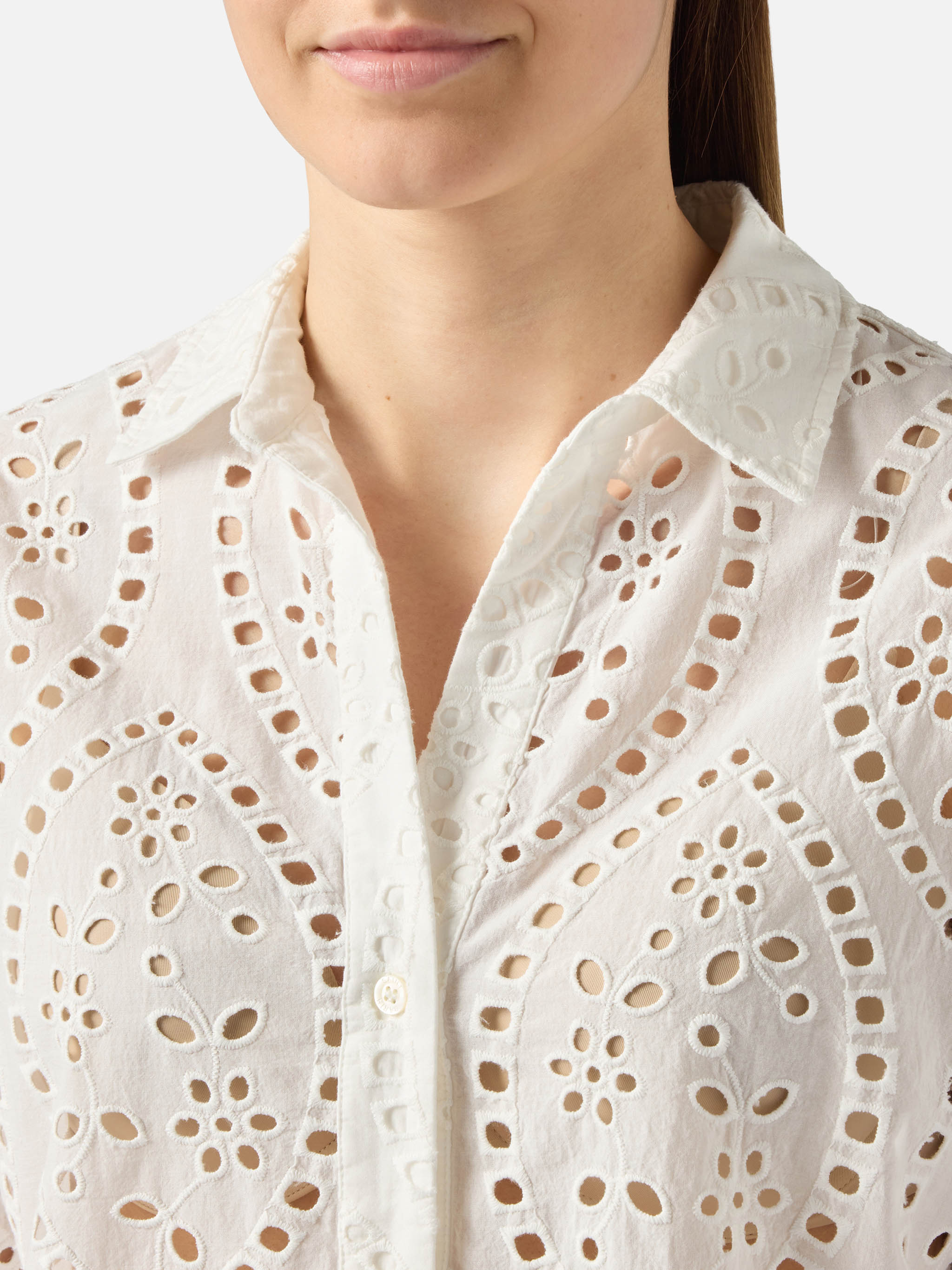 White Broderie Anglaise Cotton Cristal Shirt __single__
