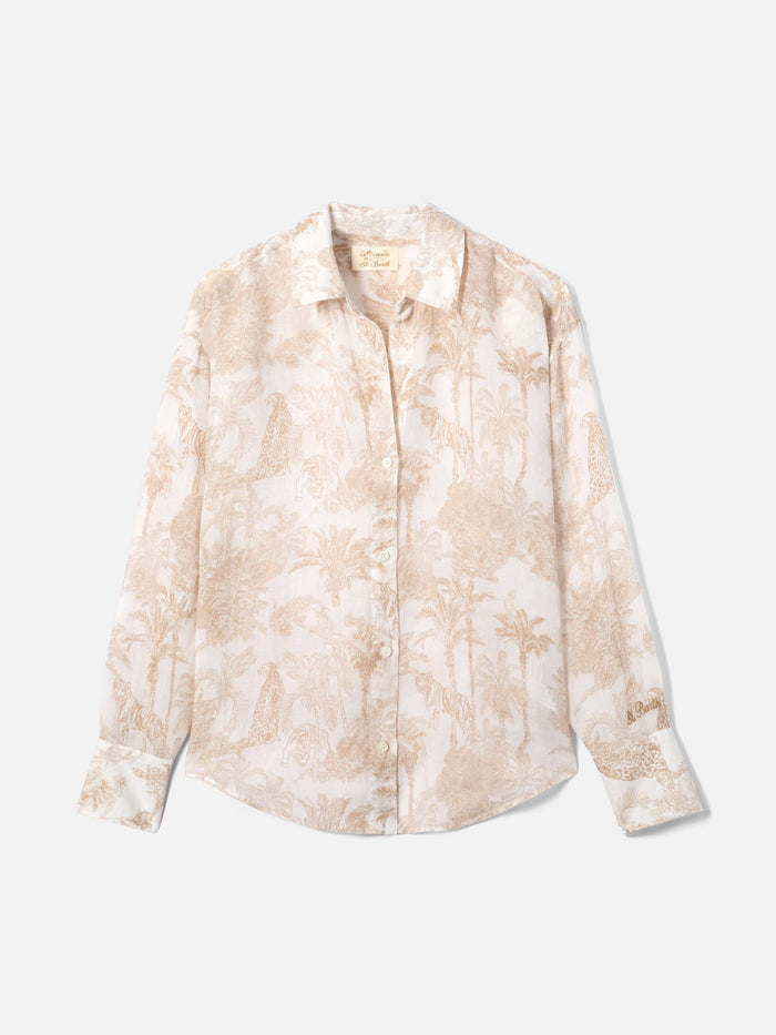 Cristal Ramie Shirt With Beige Toile De Jouy Print Camel
