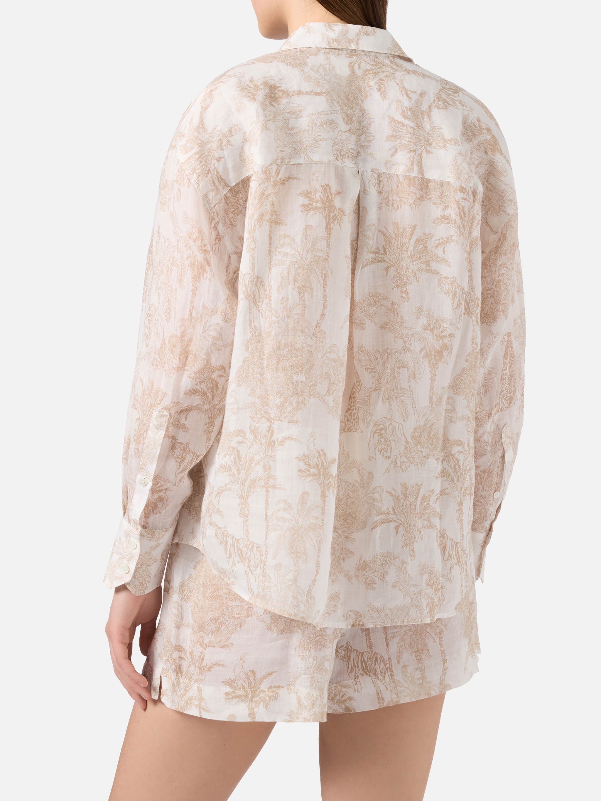 Cristal Ramie Shirt With Beige Toile De Jouy Print Camel