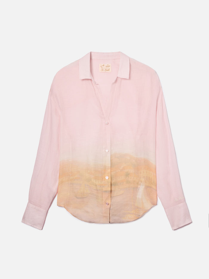 Cristal Ramie Shirt With Sunset Print Pink