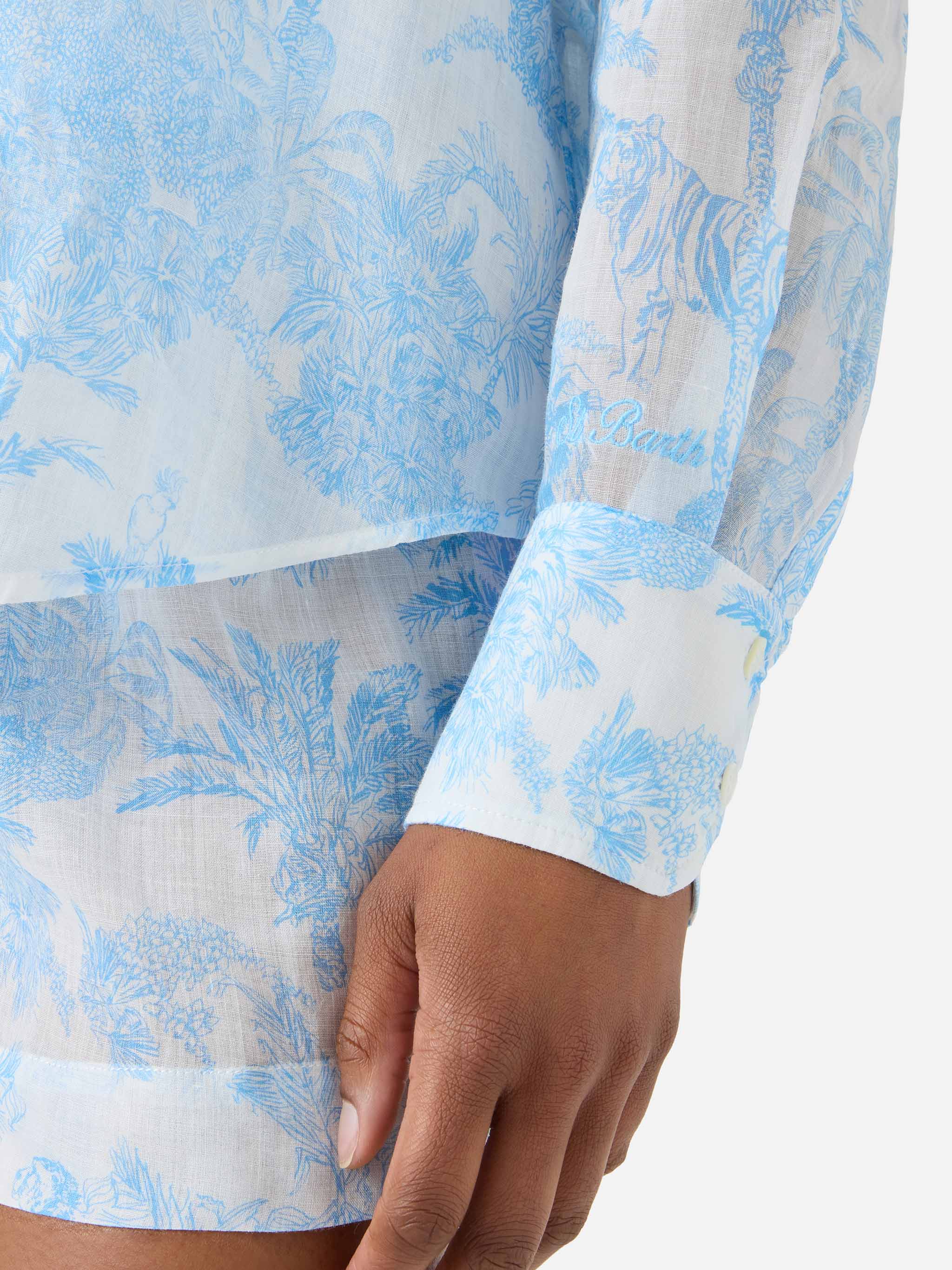Cristal Ramie Shirt With Light Blue Toile De Jouy Print White