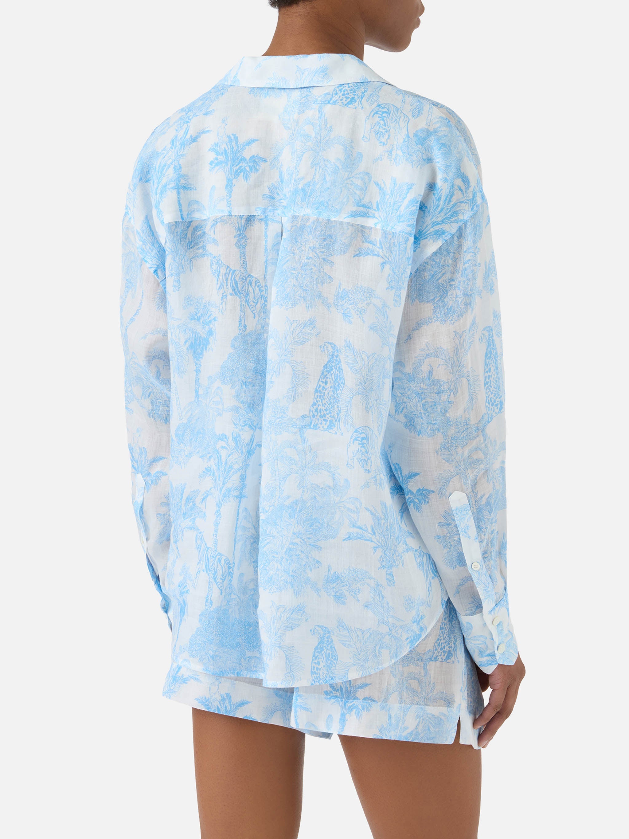 Cristal Ramie Shirt With Light Blue Toile De Jouy Print White