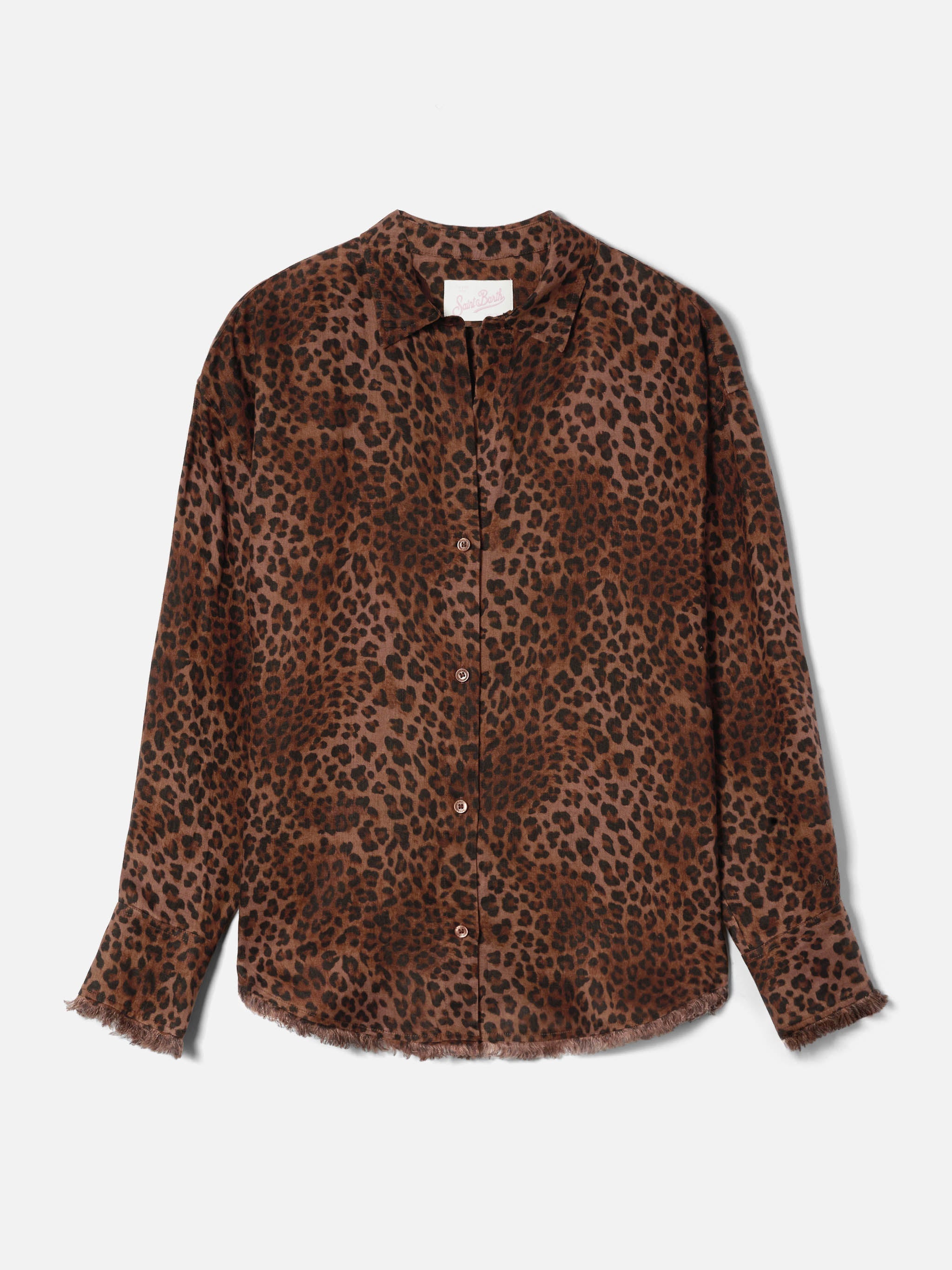 Cristal Linen Shirt With Leopard Print Brown
