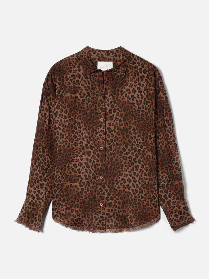 Cristal Linen Shirt With Leopard Print Brown