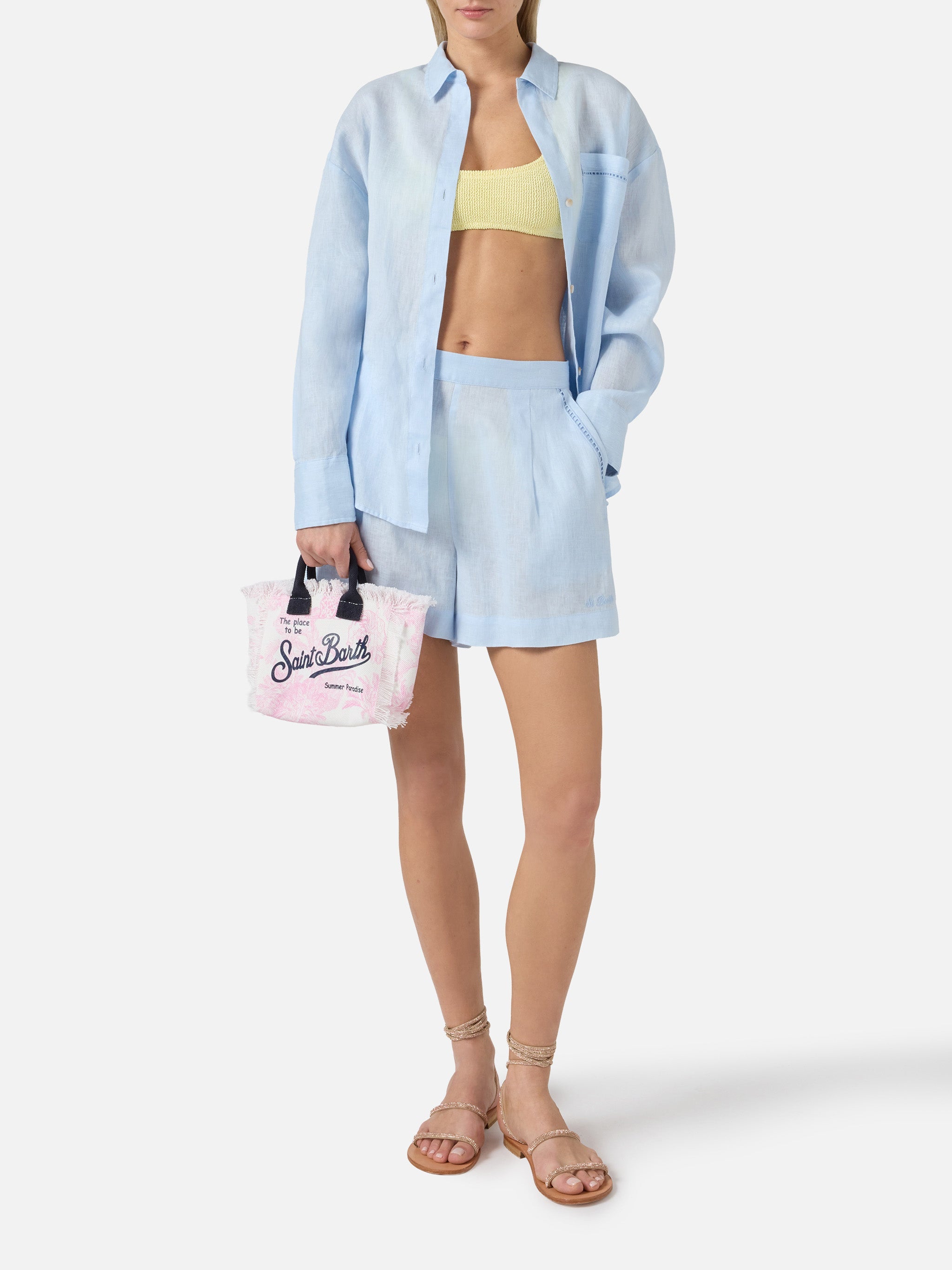 Light Blue Amani Linen Shorts Pant