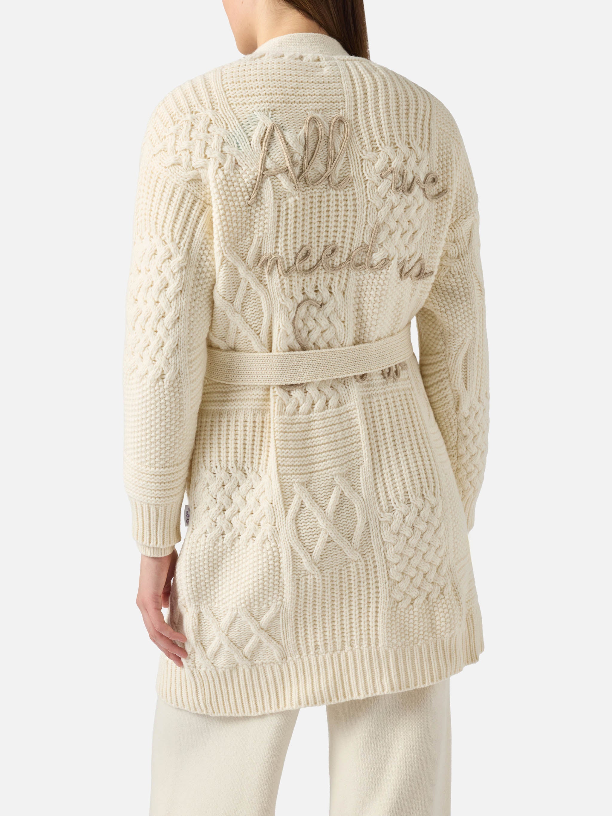 Maxi Cardigan Daba With Embroidery And Belt White