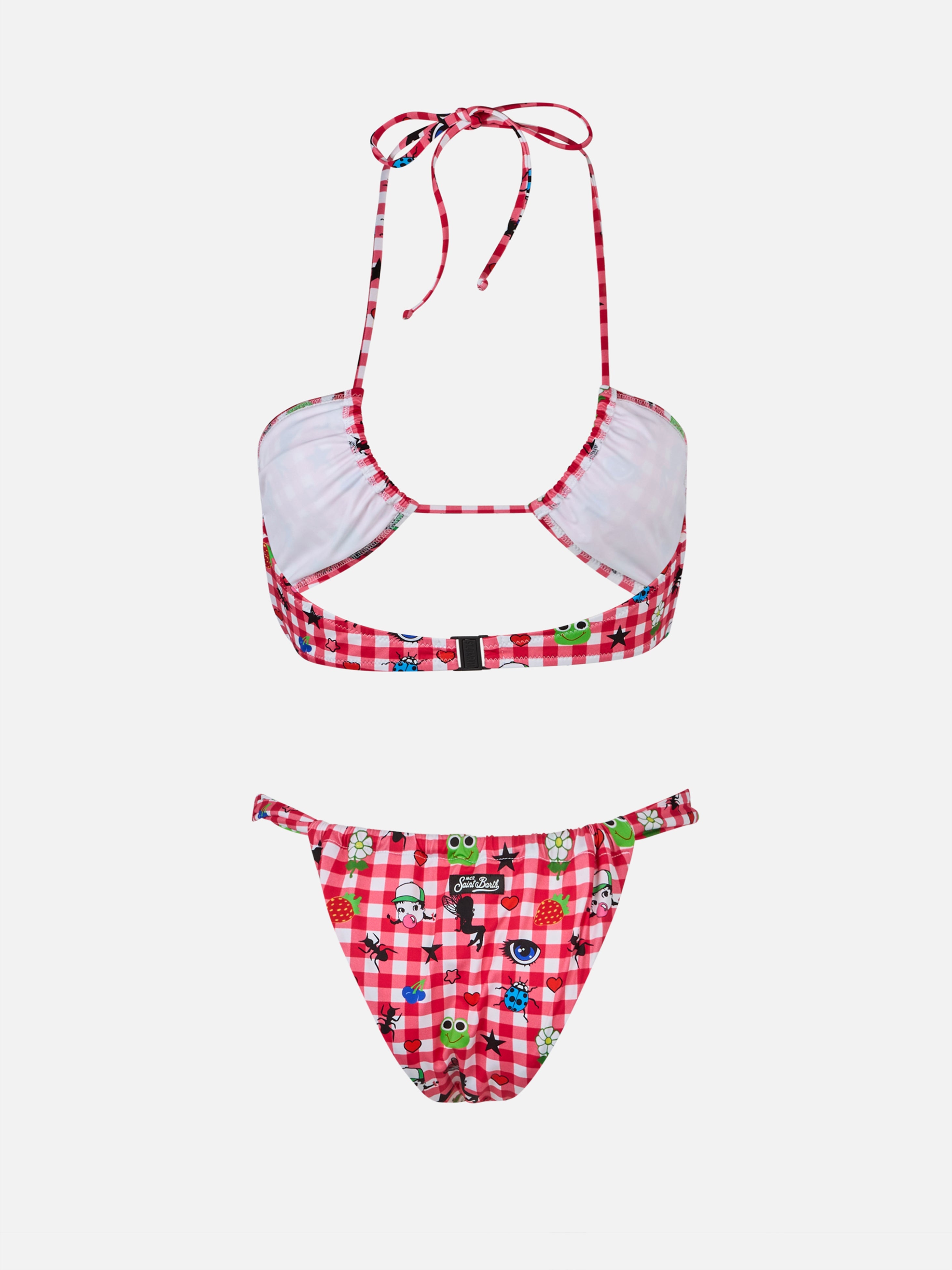 Women Beandeau Bikini Dahelle With Gingham And Fancy Print | Beepy Bella Special Edition Red