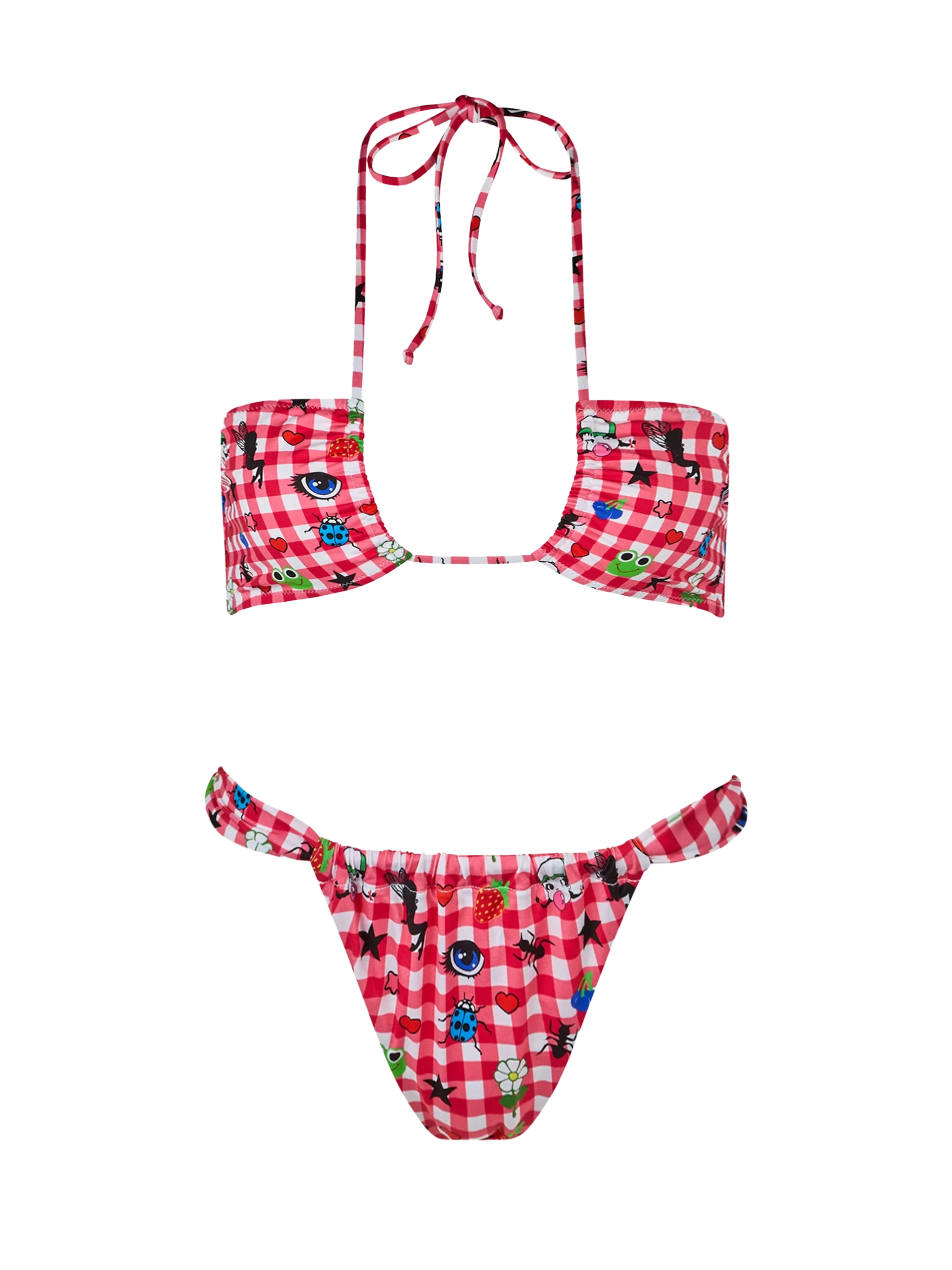 Women Beandeau Bikini Dahelle With Gingham And Fancy Print | Beepy Bella Special Edition Red