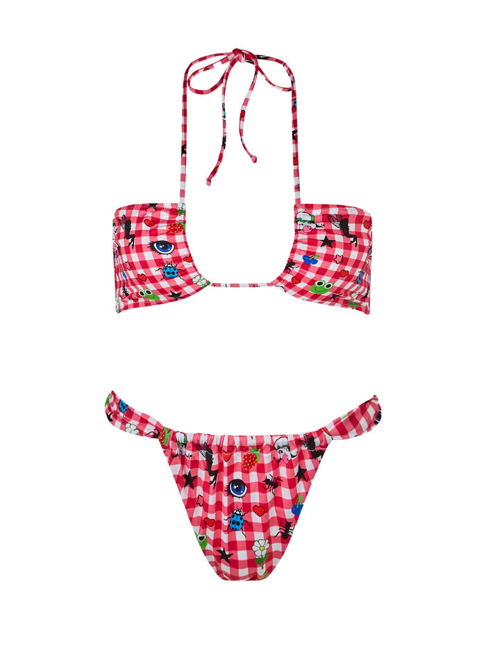 Women Beandeau Bikini Dahelle With Gingham And Fancy Print | Beepy Bella Special Edition Red