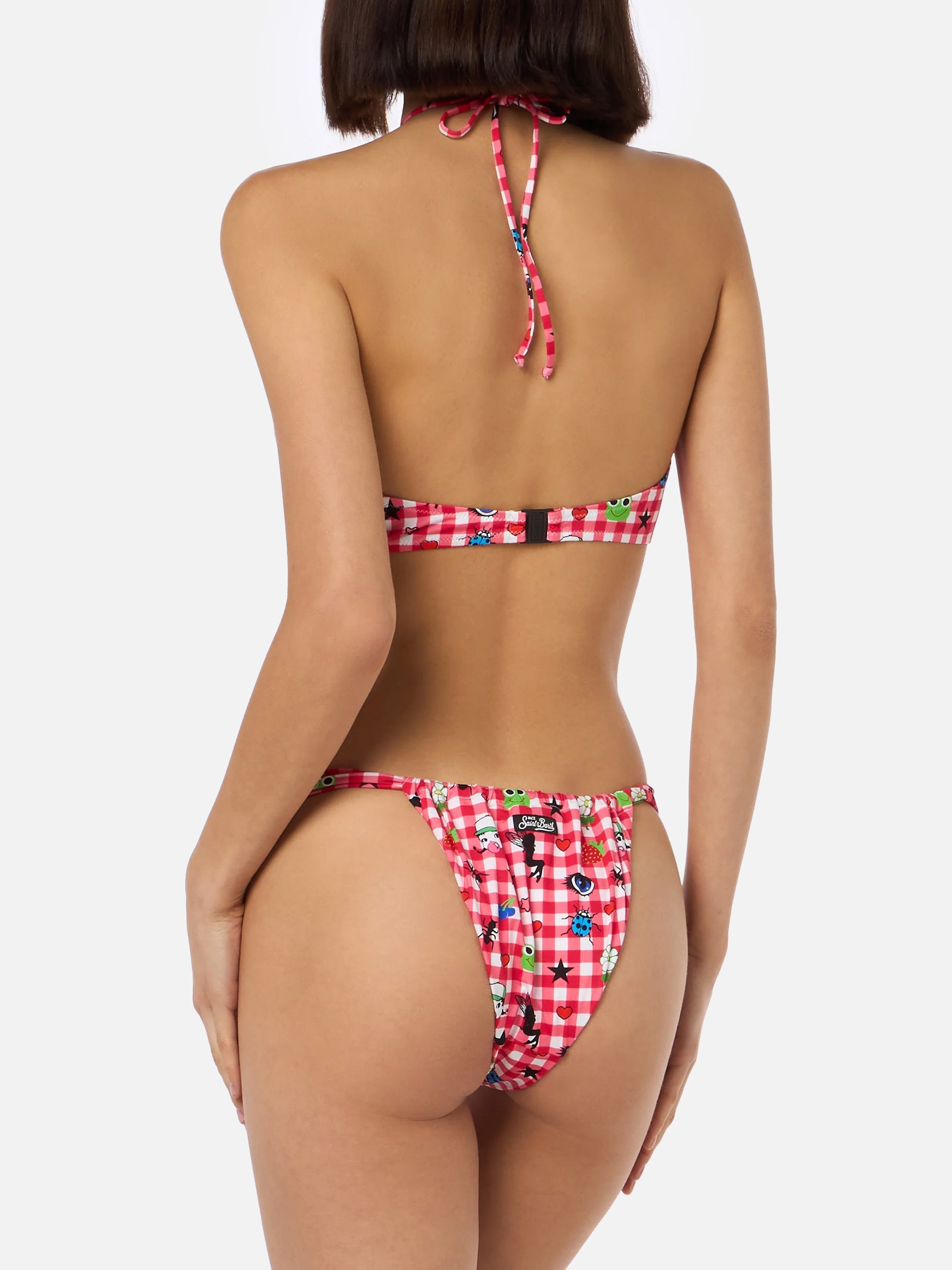 Women Beandeau Bikini Dahelle With Gingham And Fancy Print | Beepy Bella Special Edition Red