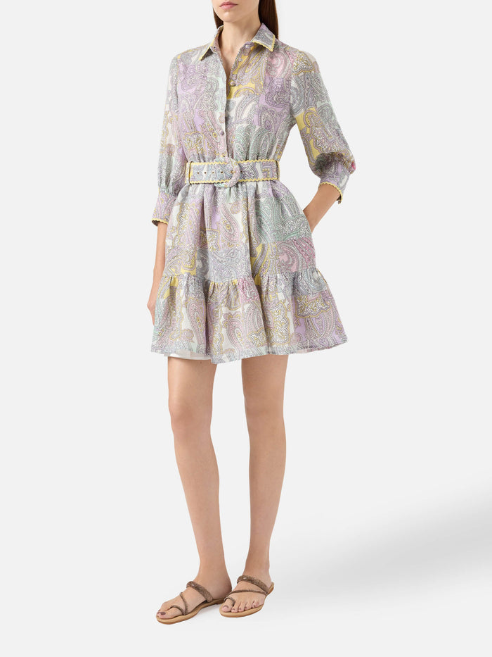 Short Dress Daisi Linen With Paisley Print