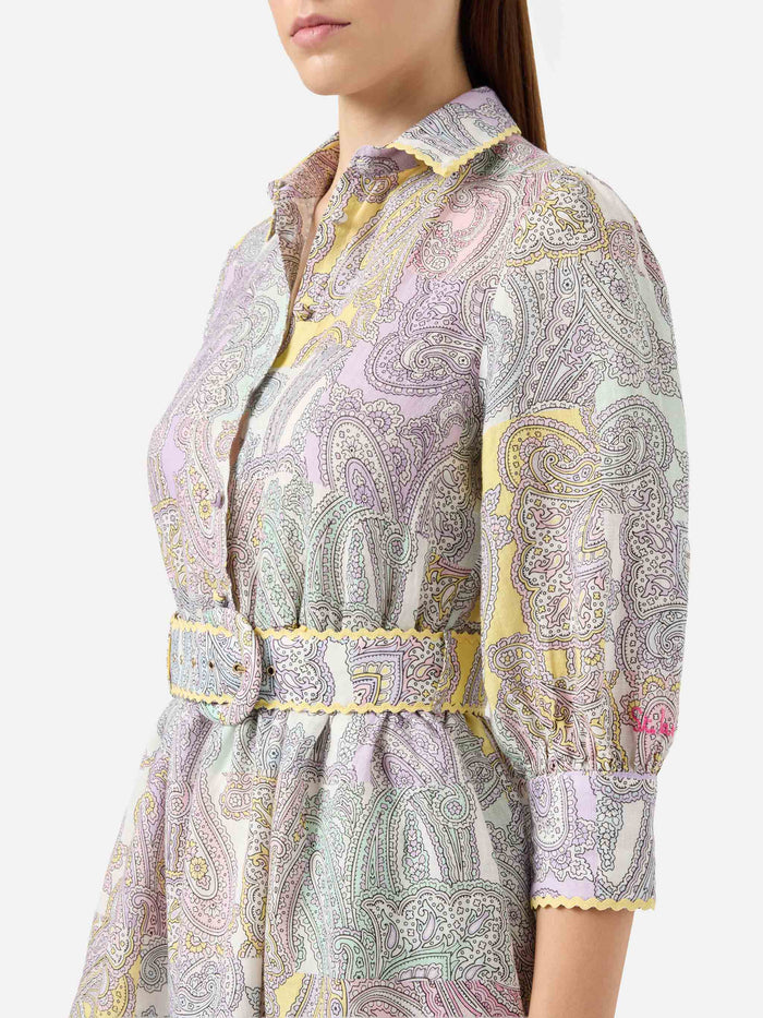 Short Dress Daisi Linen With Paisley Print