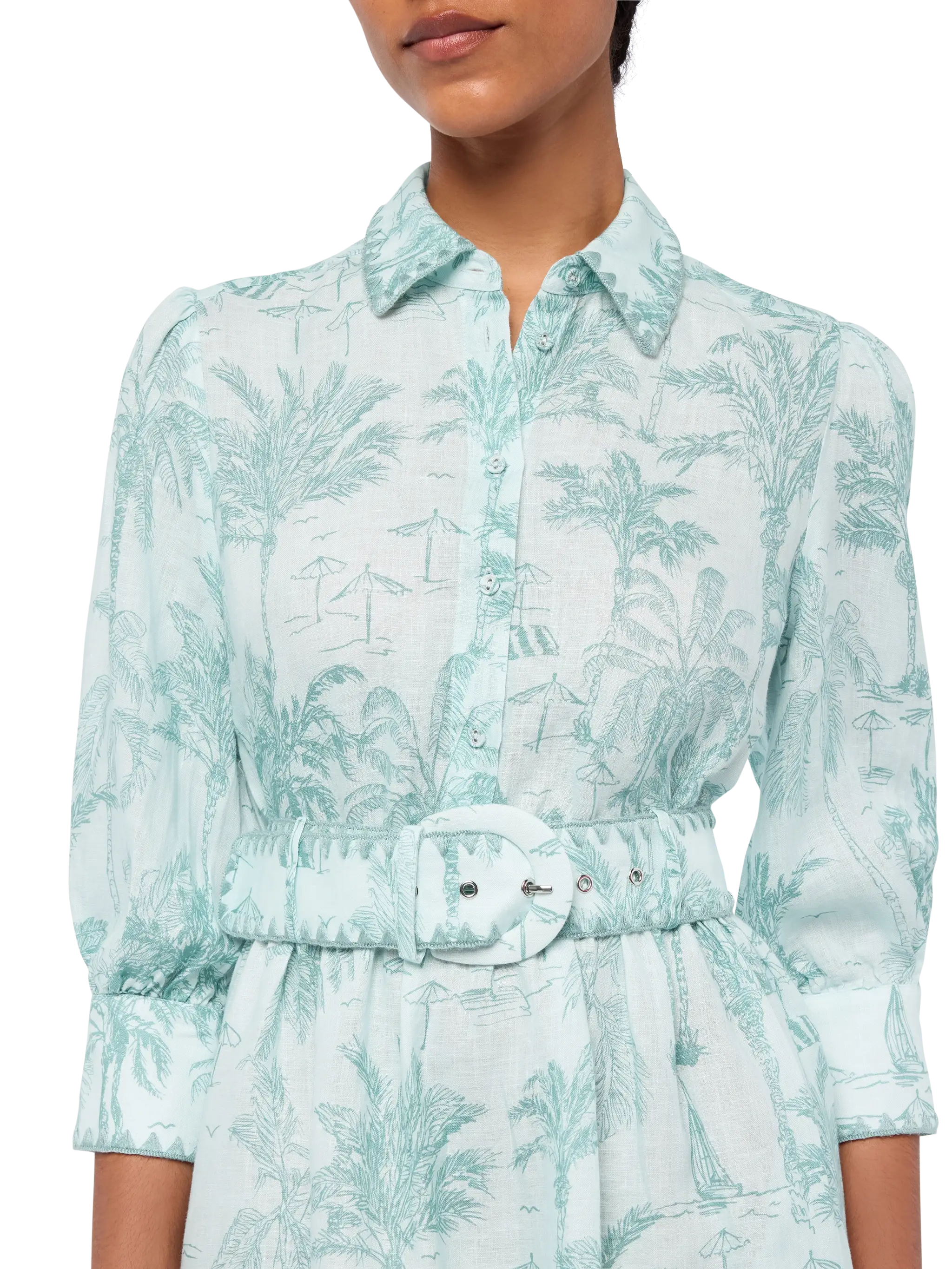 Daisi Toile De Jouy Linen Dress Green