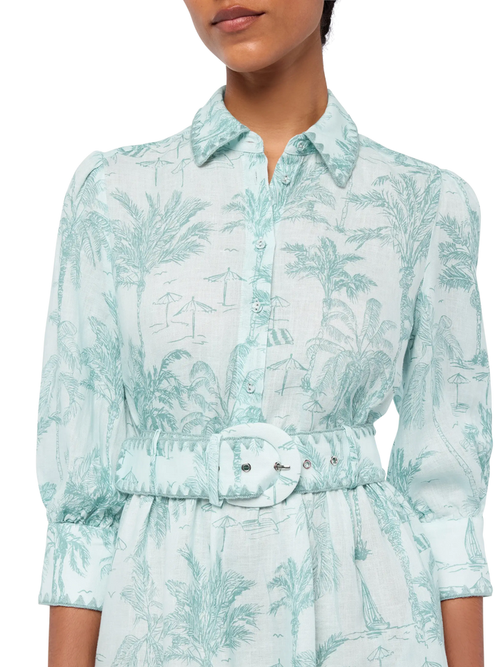 Daisi Toile De Jouy Linen Dress Green