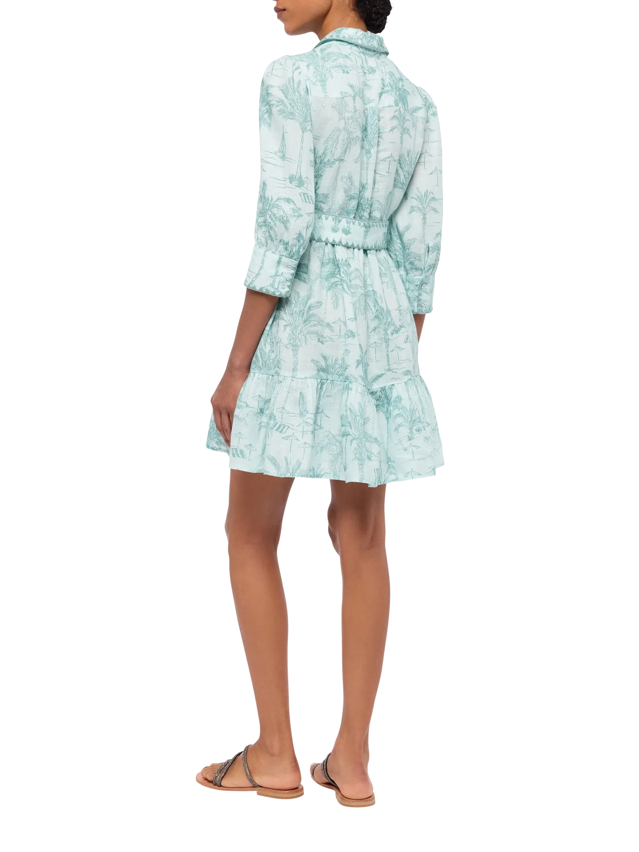 Daisi Toile De Jouy Linen Dress Green
