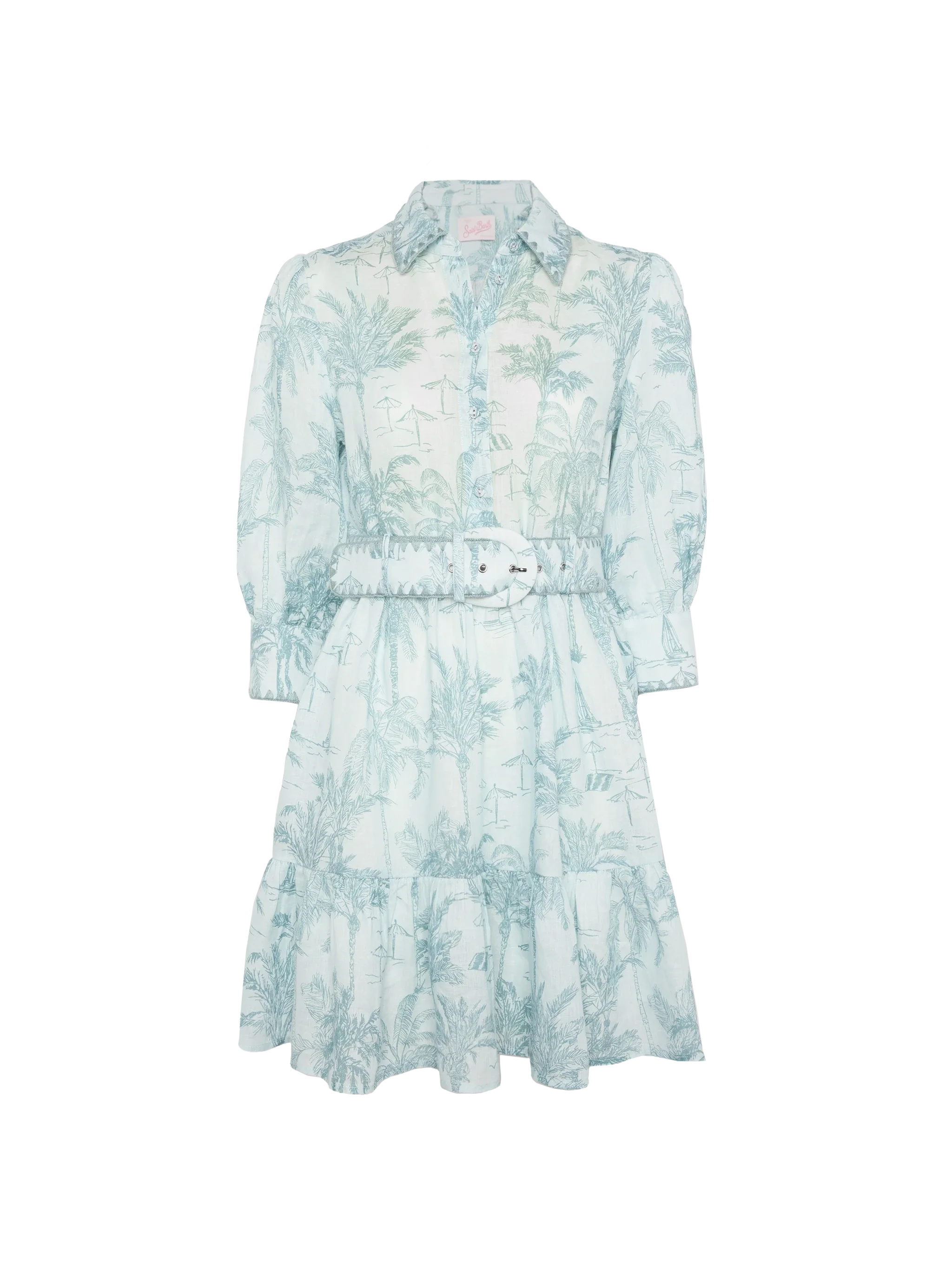 Daisi Toile De Jouy Linen Dress Green
