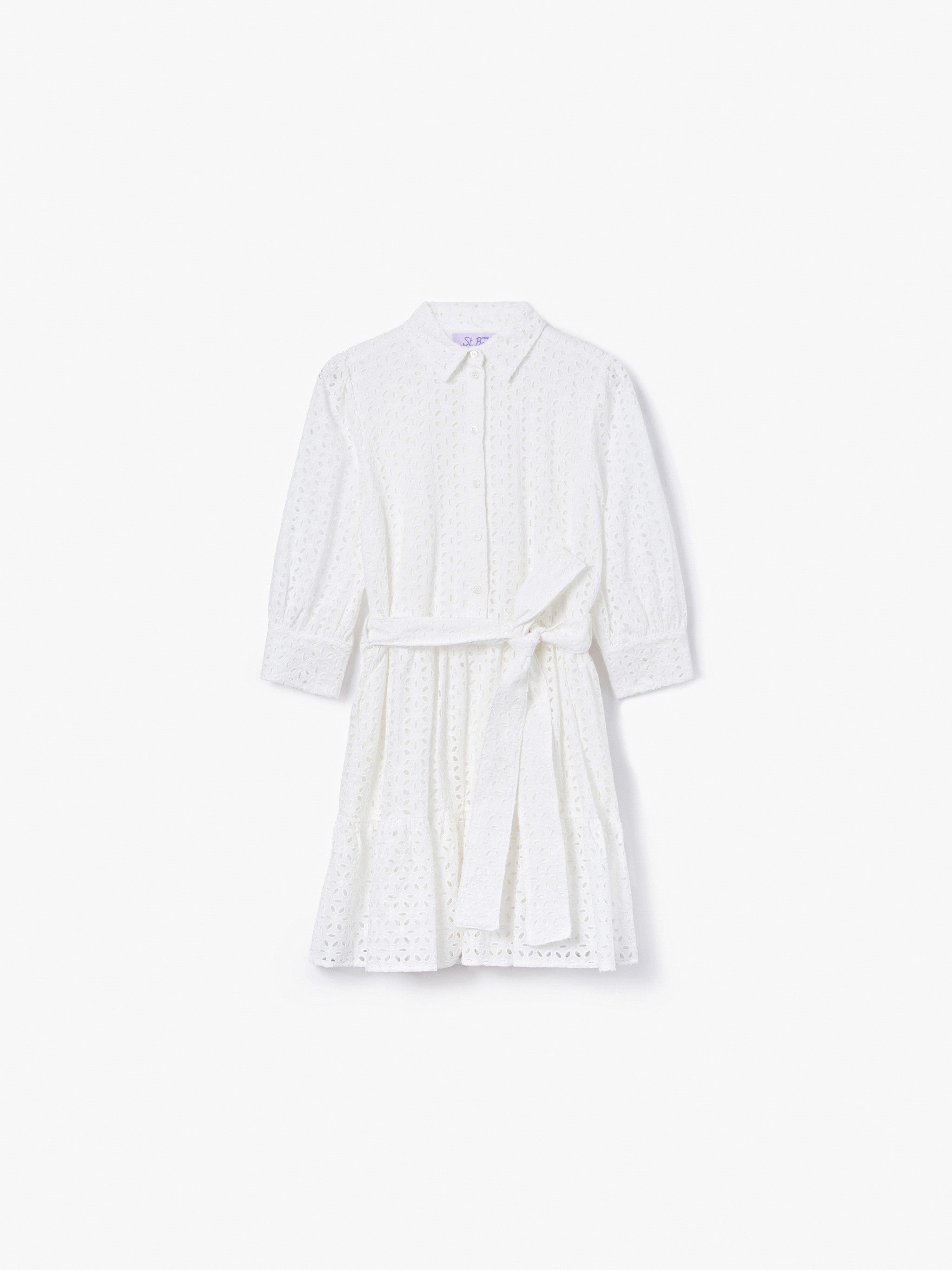 White Cotton Short Dress Daisi With Embroideries __single__